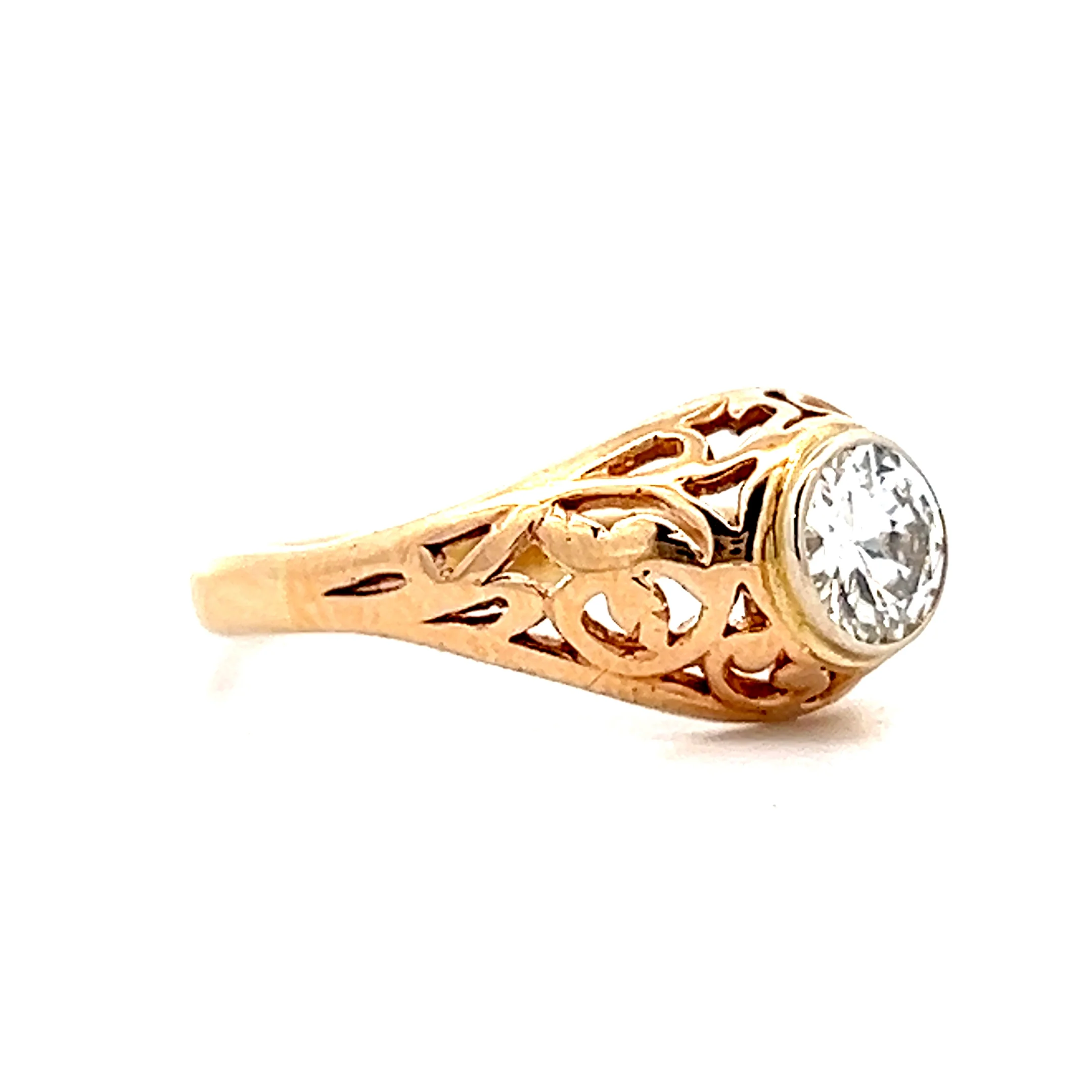 .47 Vintage Art Deco Filigree Engagement Ring Yellow Gold - Image 3
