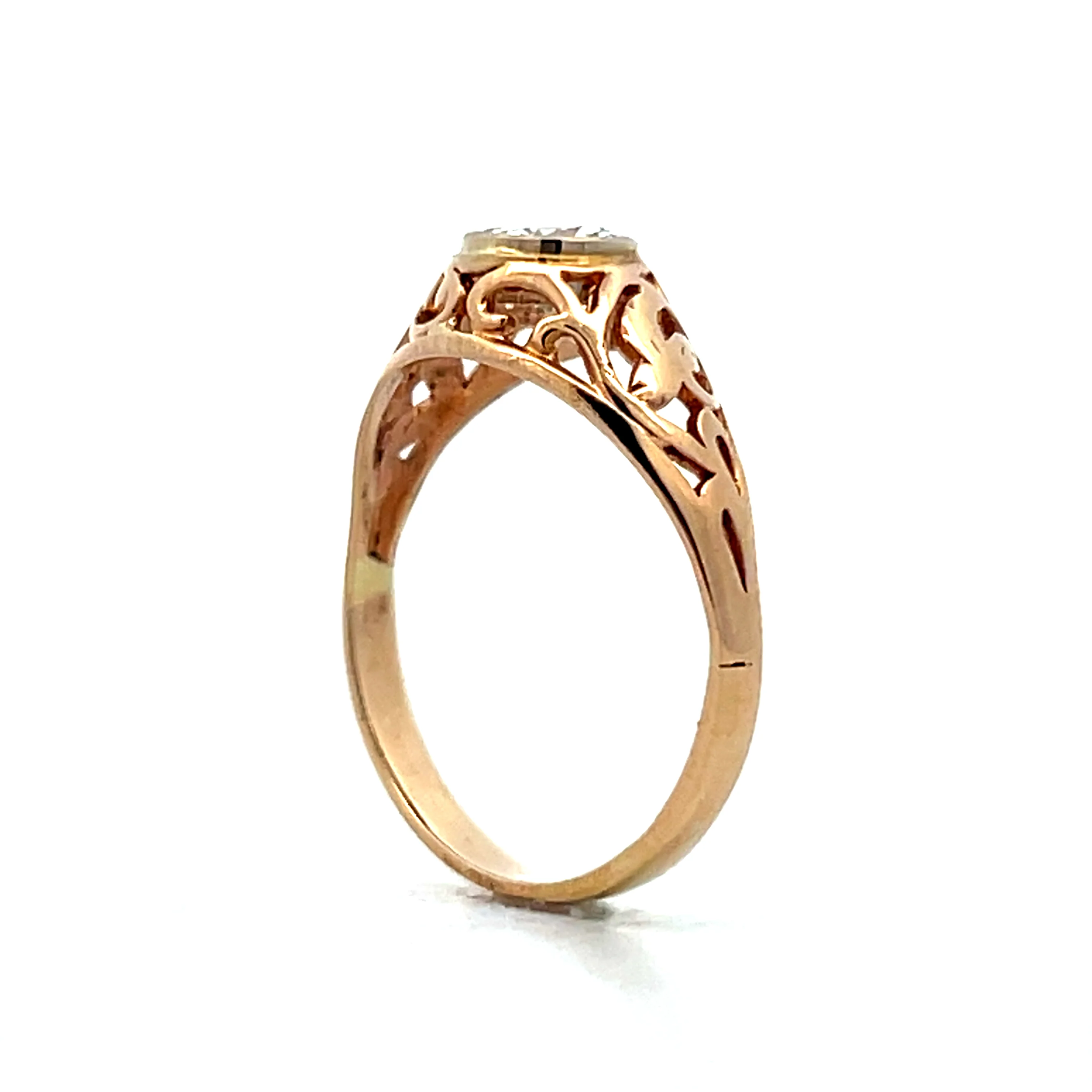 .47 Vintage Art Deco Filigree Engagement Ring Yellow Gold - Image 5