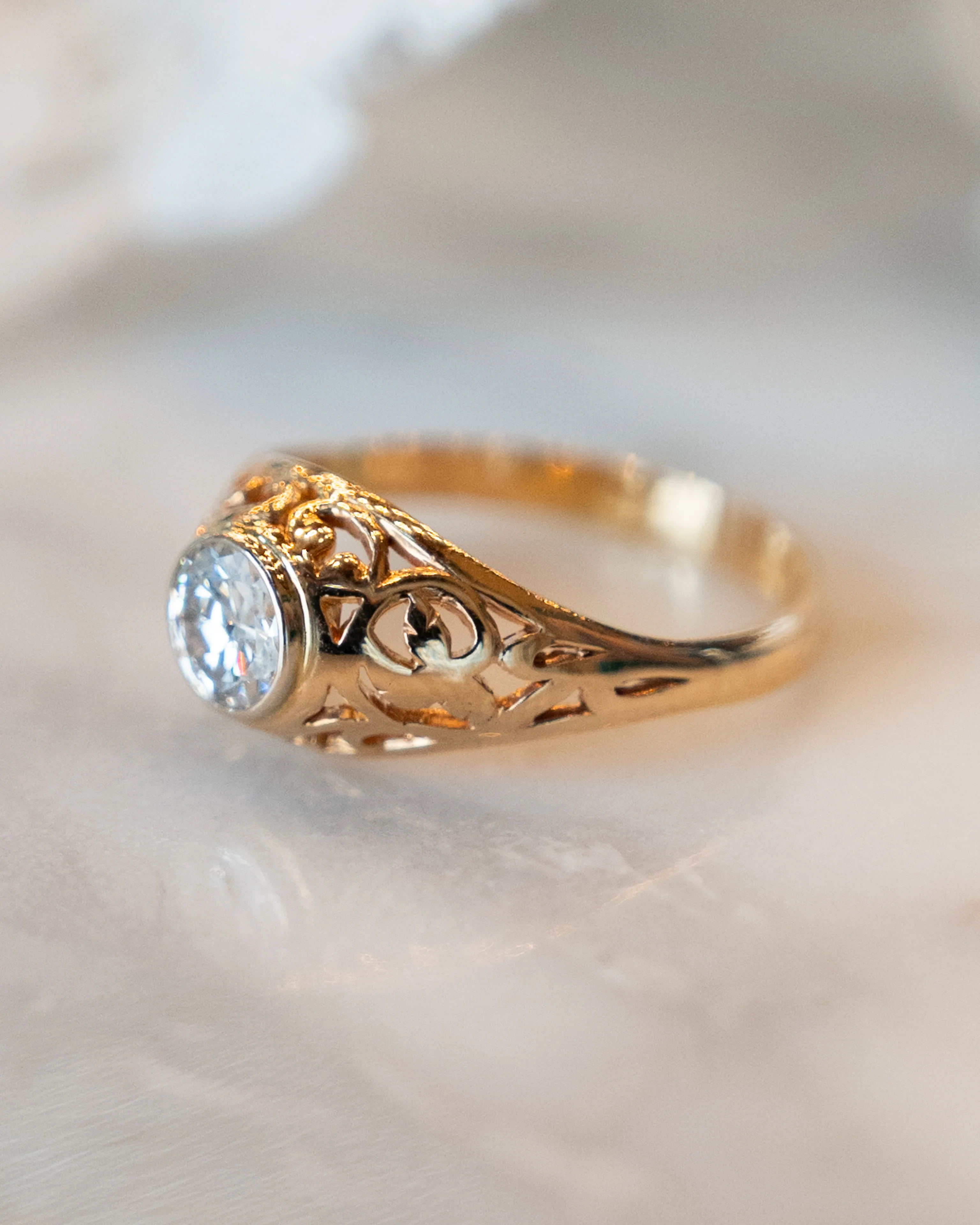 .47 Vintage Art Deco Filigree Engagement Ring Yellow Gold - Image 6
