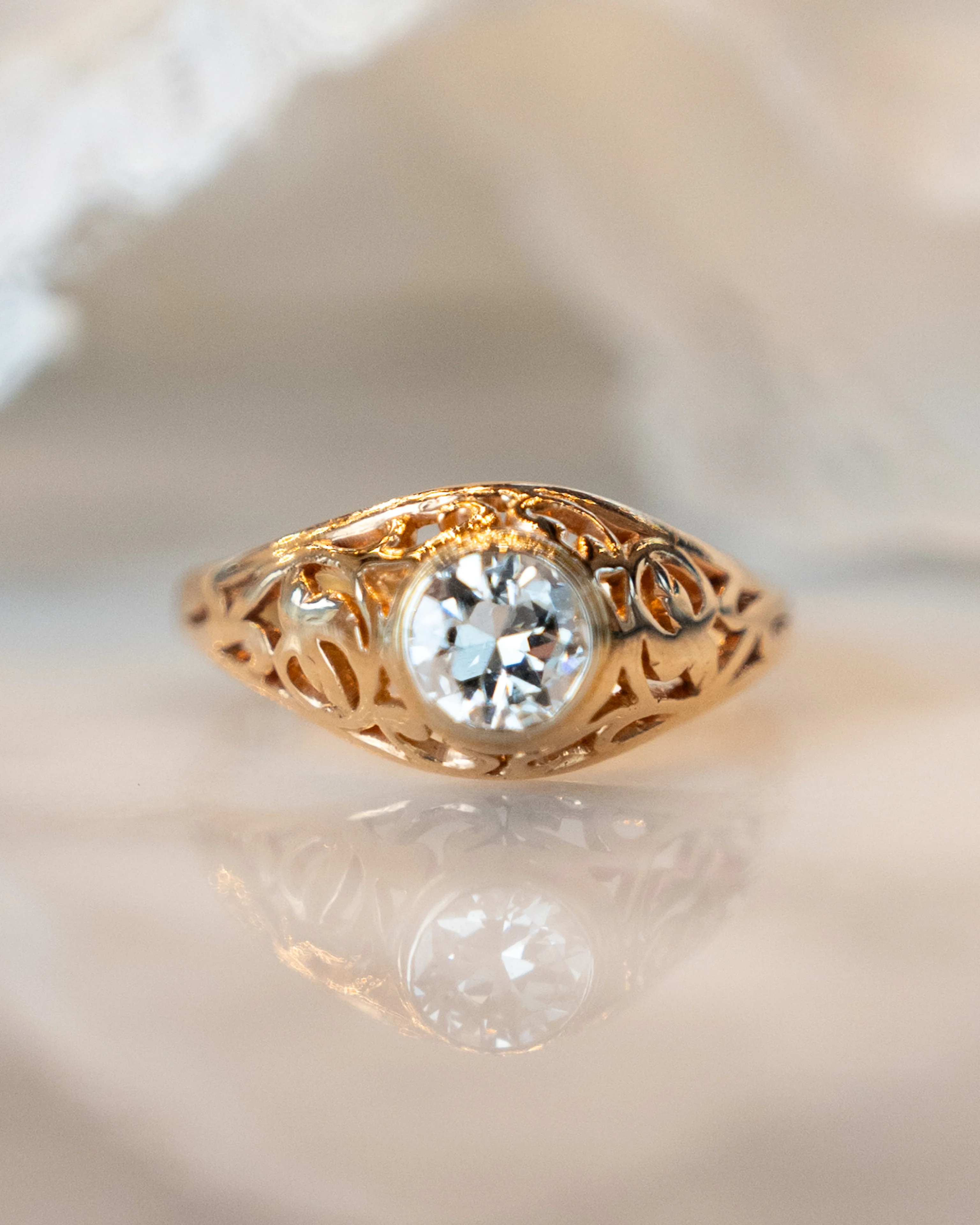 .47 Vintage Art Deco Filigree Engagement Ring Yellow Gold - Image 7