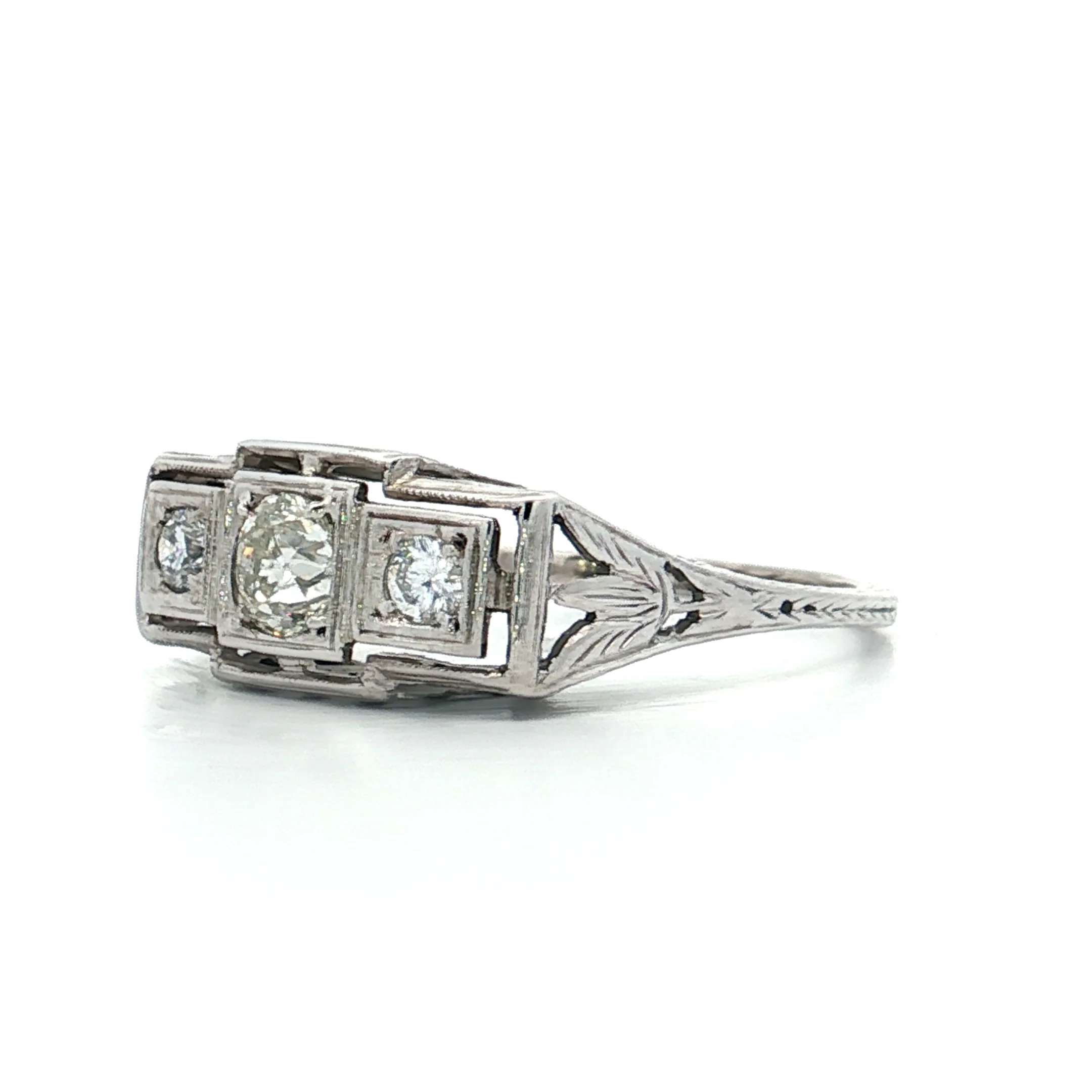 .47 Vintage Art Deco Three Stone Engagement Ring 18k - Image 2