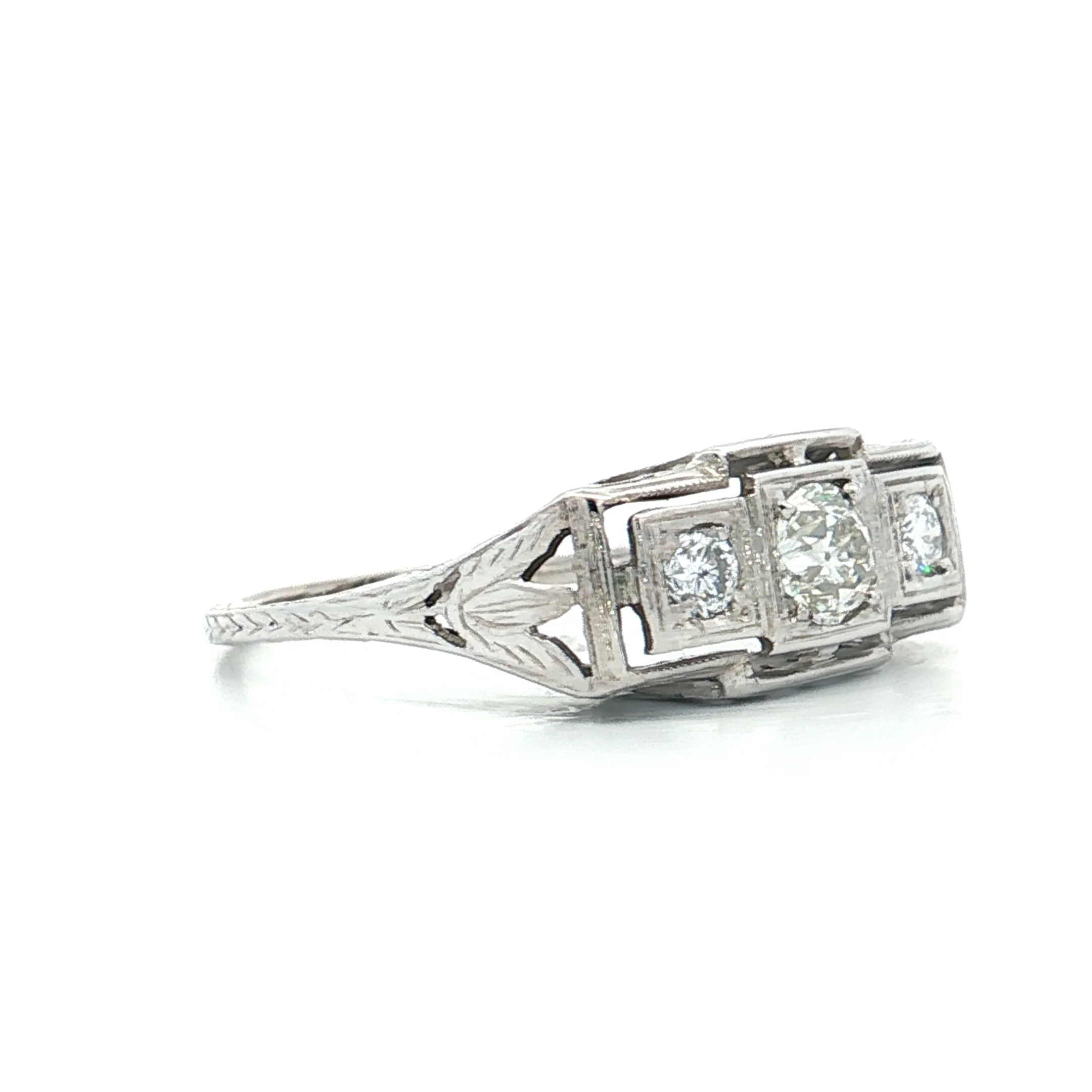 .47 Vintage Art Deco Three Stone Engagement Ring 18k - Image 3