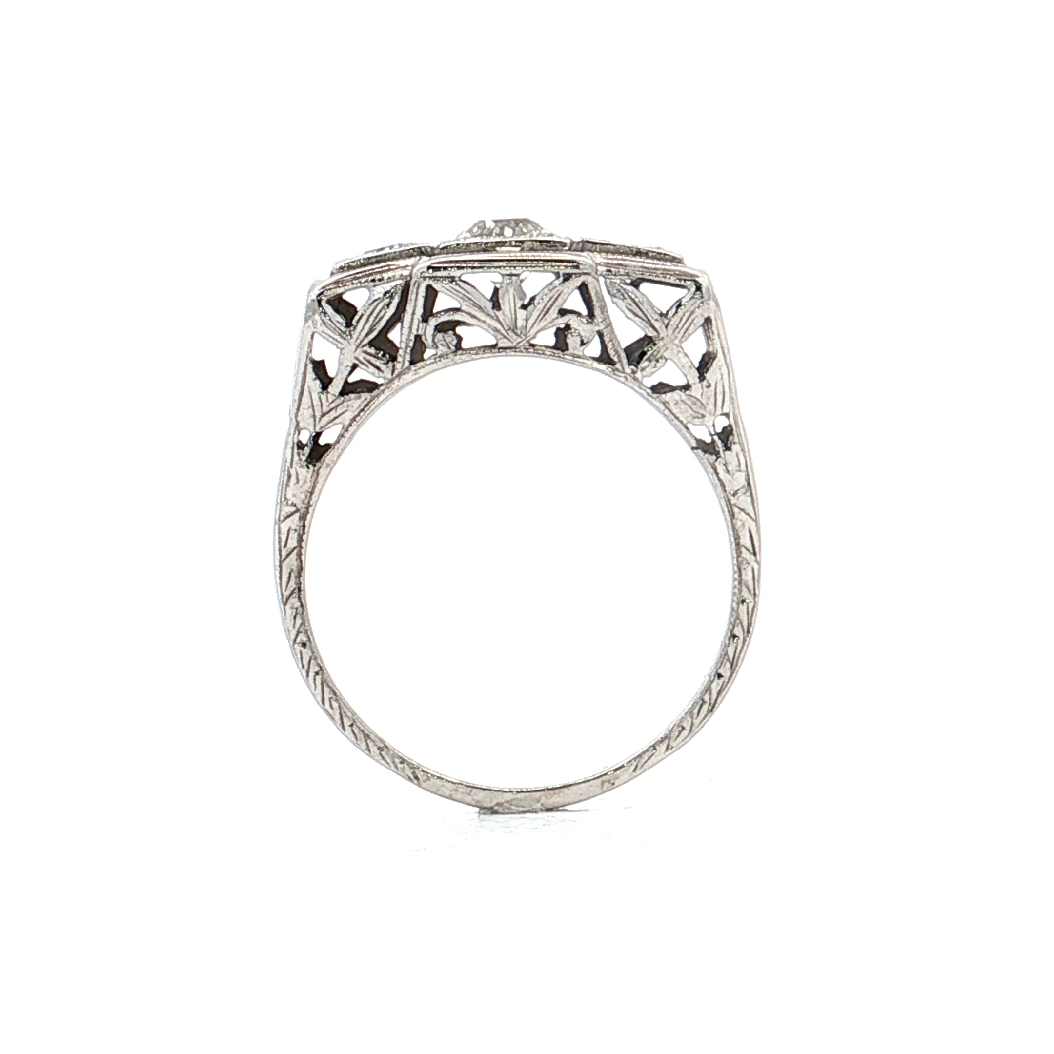 .47 Vintage Art Deco Three Stone Engagement Ring 18k - Image 4