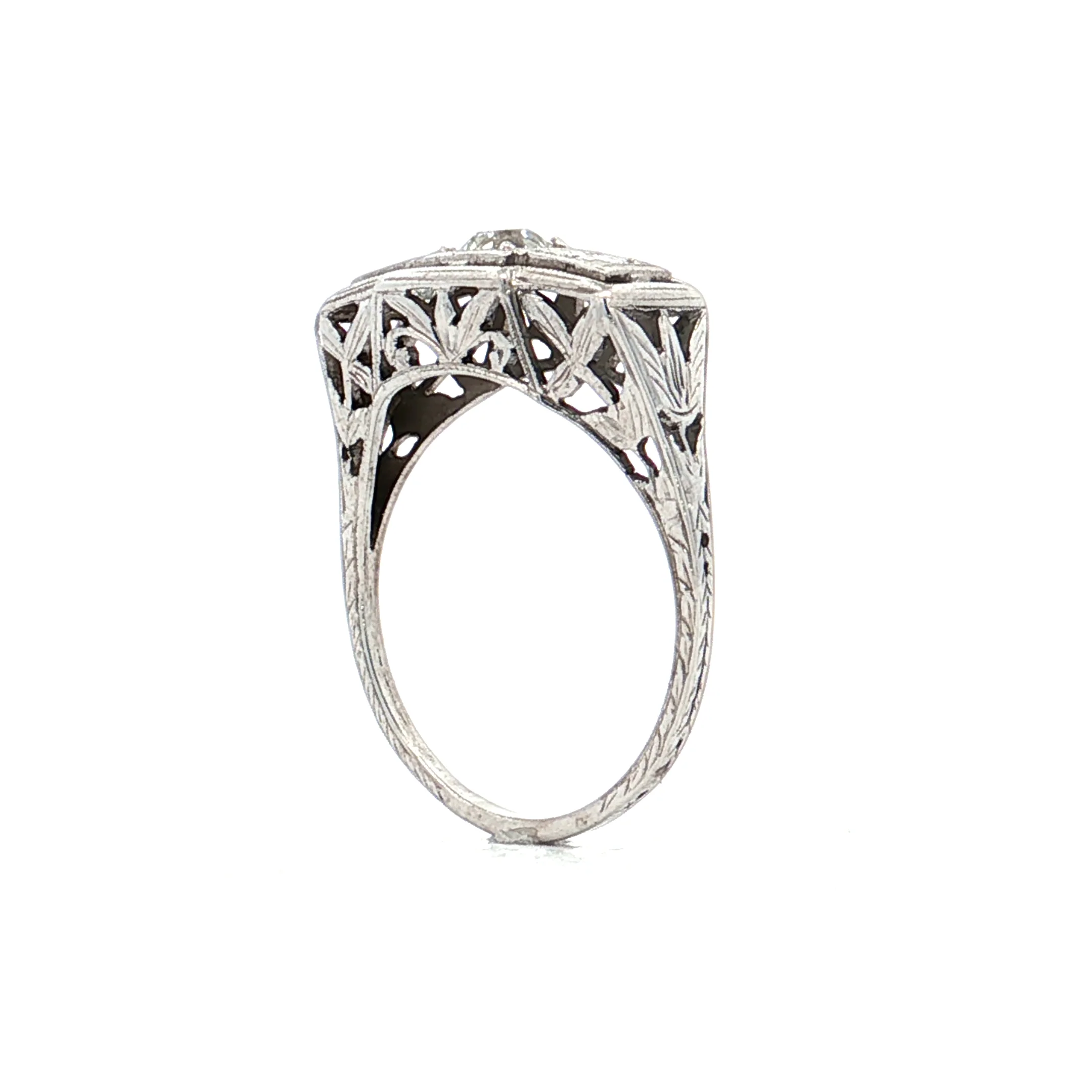 .47 Vintage Art Deco Three Stone Engagement Ring 18k - Image 5