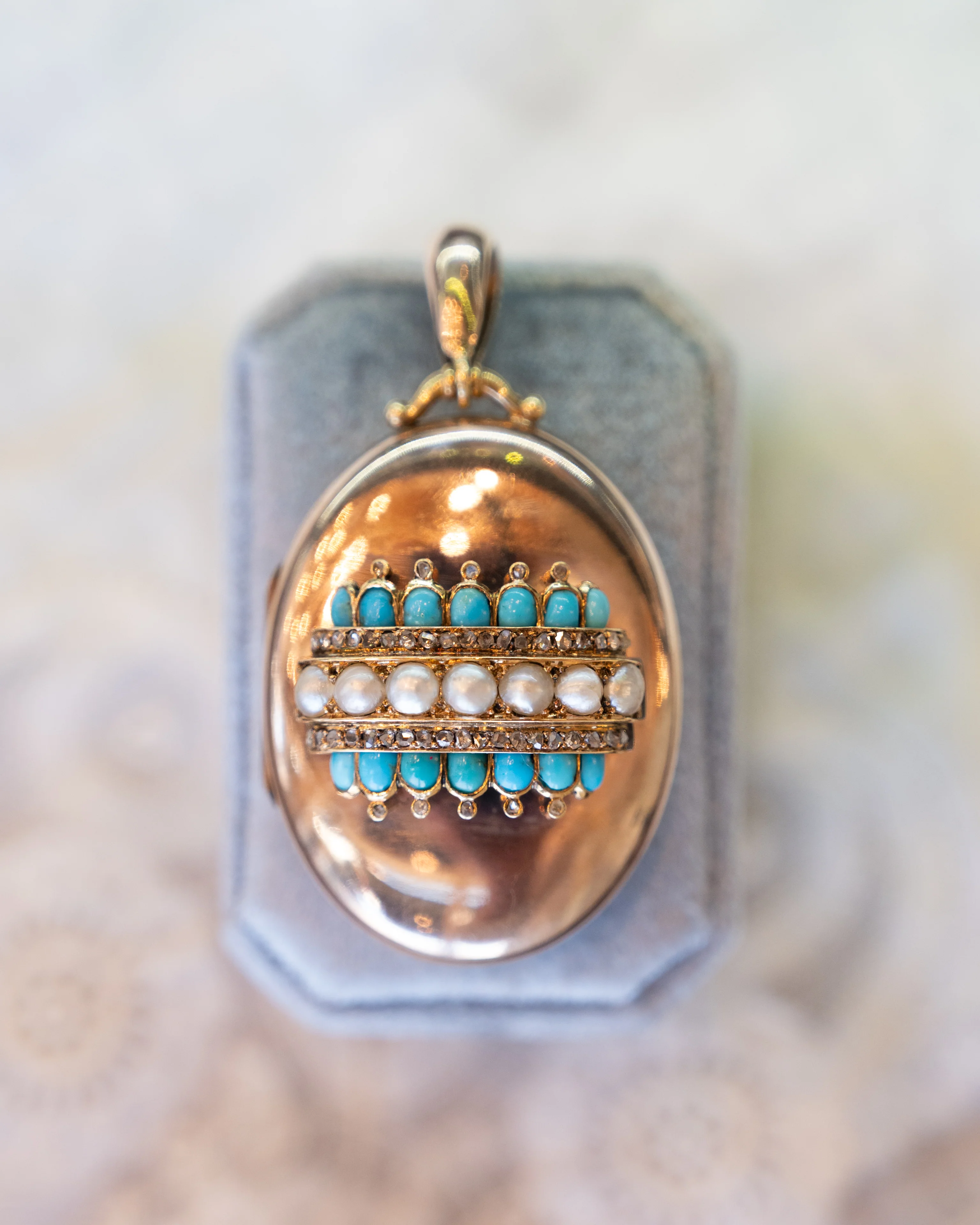 .48 Antique Victorian Diamond & Turquoise Pendant in 10K - Image 4