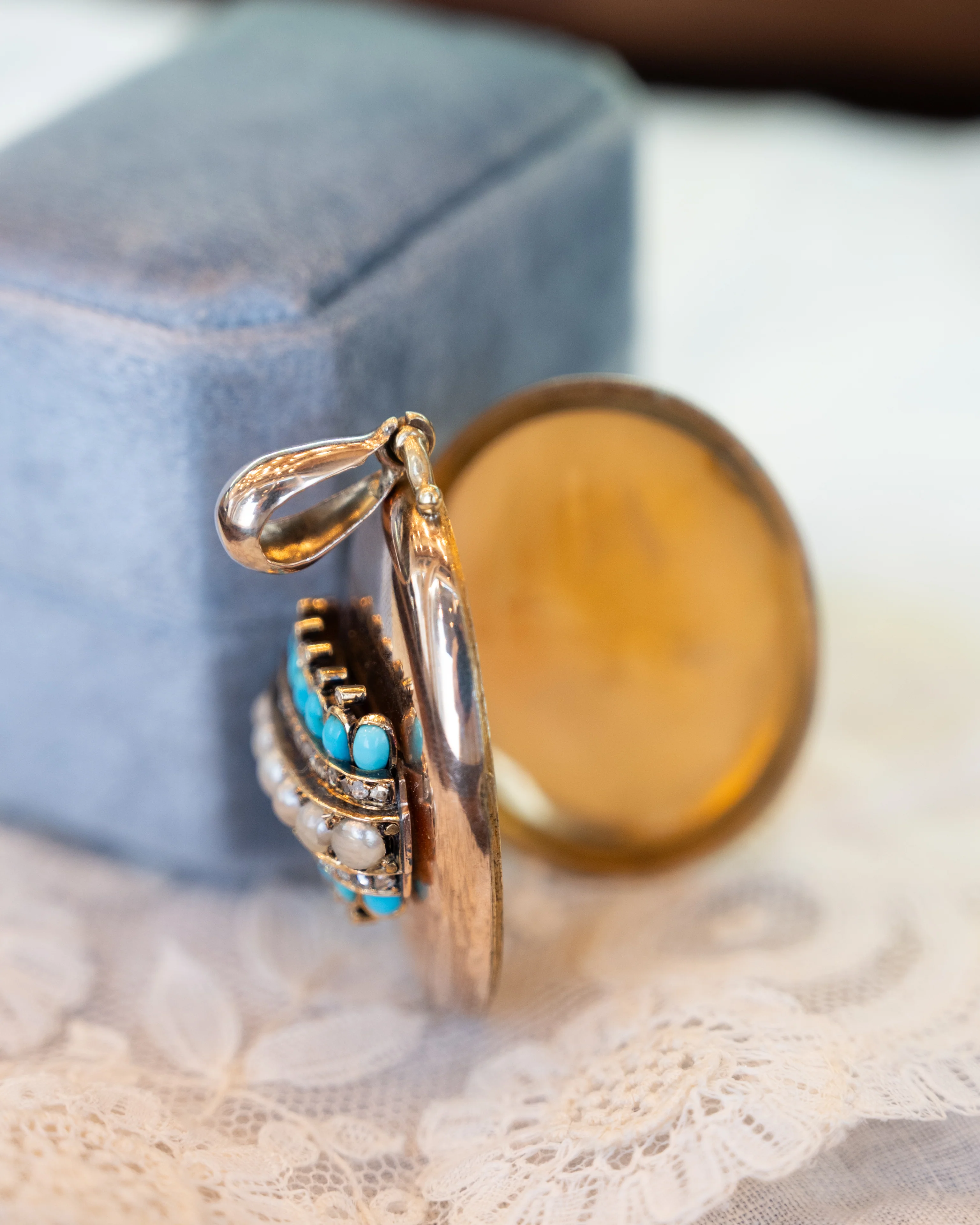 .48 Antique Victorian Diamond & Turquoise Pendant in 10K - Image 5
