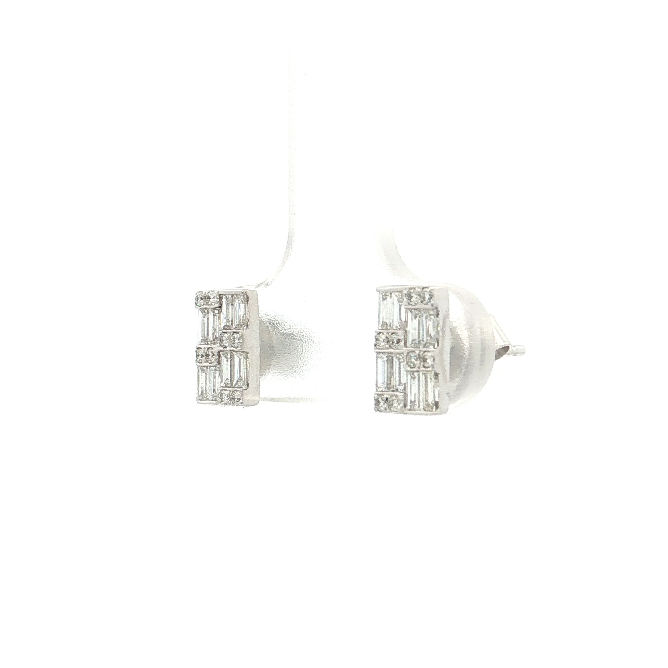 .48 Baguette & Round Diamond Cluster Earrings 14k - Image 2