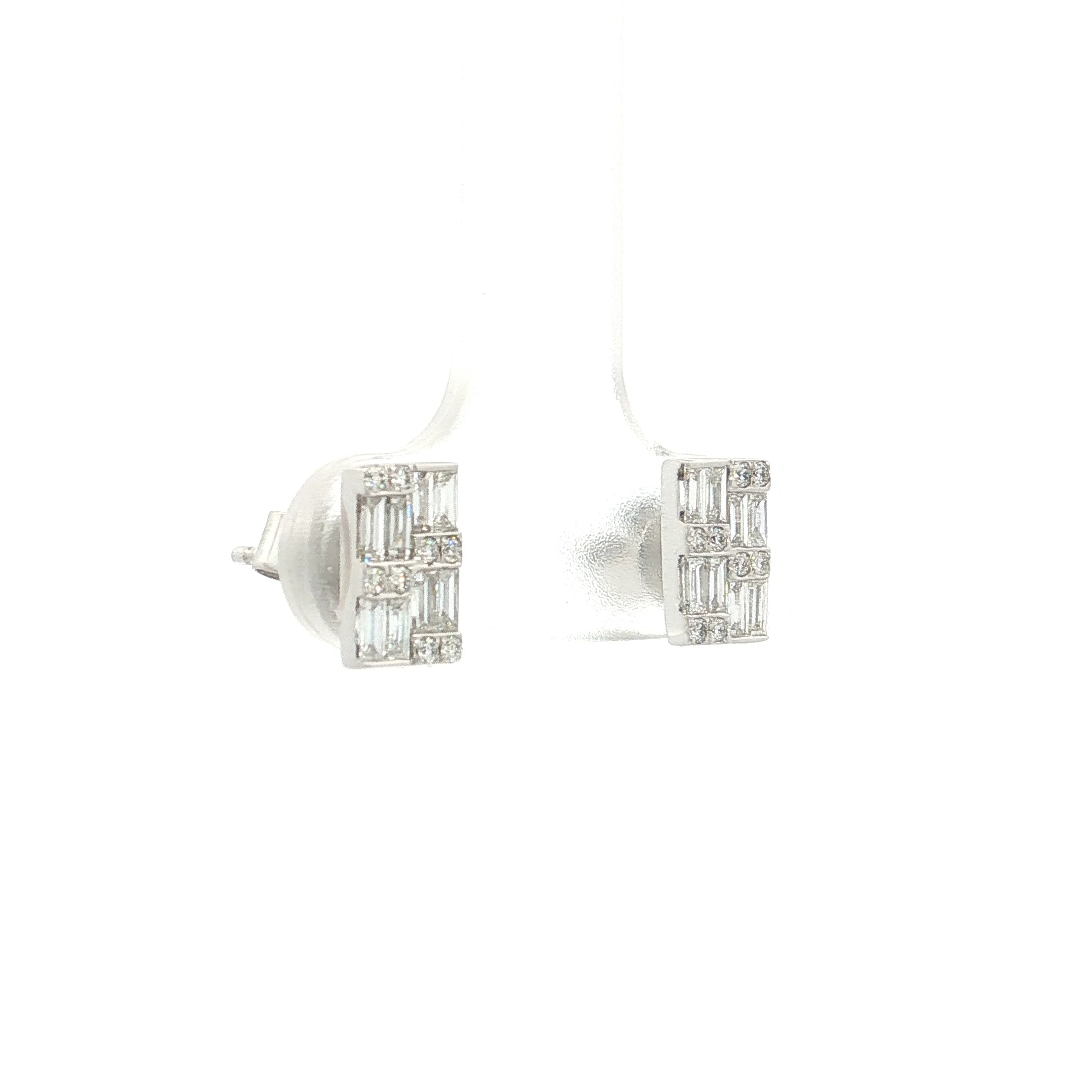 .48 Baguette & Round Diamond Cluster Earrings 14k - Image 3