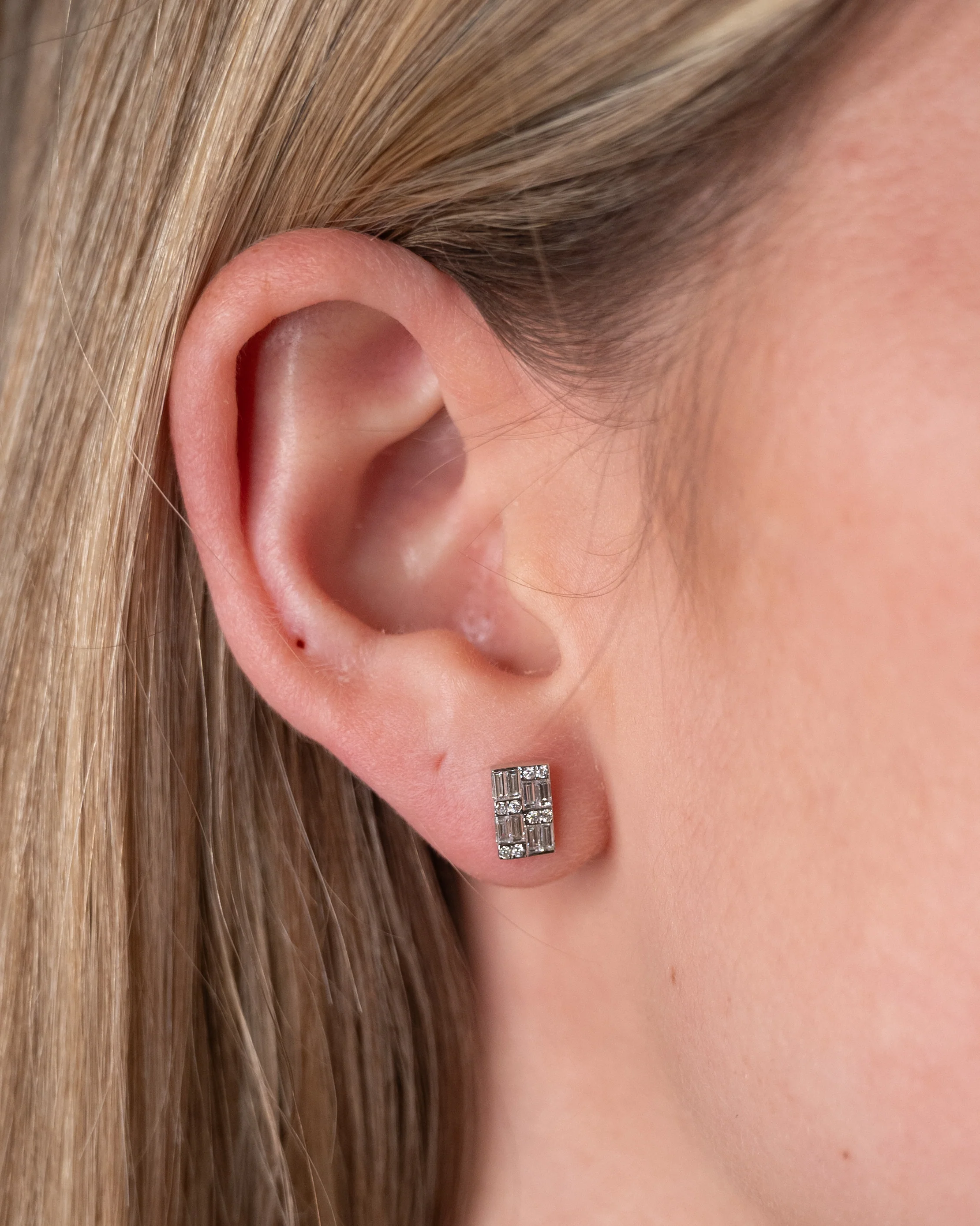 .48 Baguette & Round Diamond Cluster Earrings 14k - Image 5
