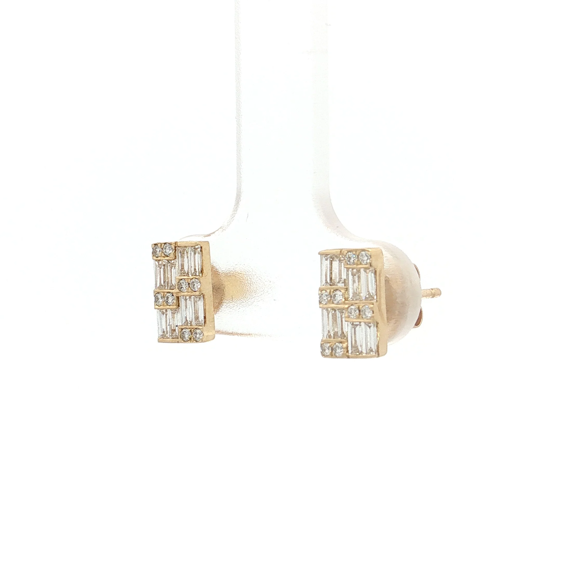 .48 Baguette & Round Diamond Stud Earrings 14k - Image 2