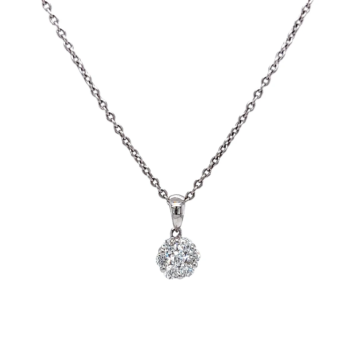 .48 Diamond Cluster Pendant Necklace in 14k White Gold