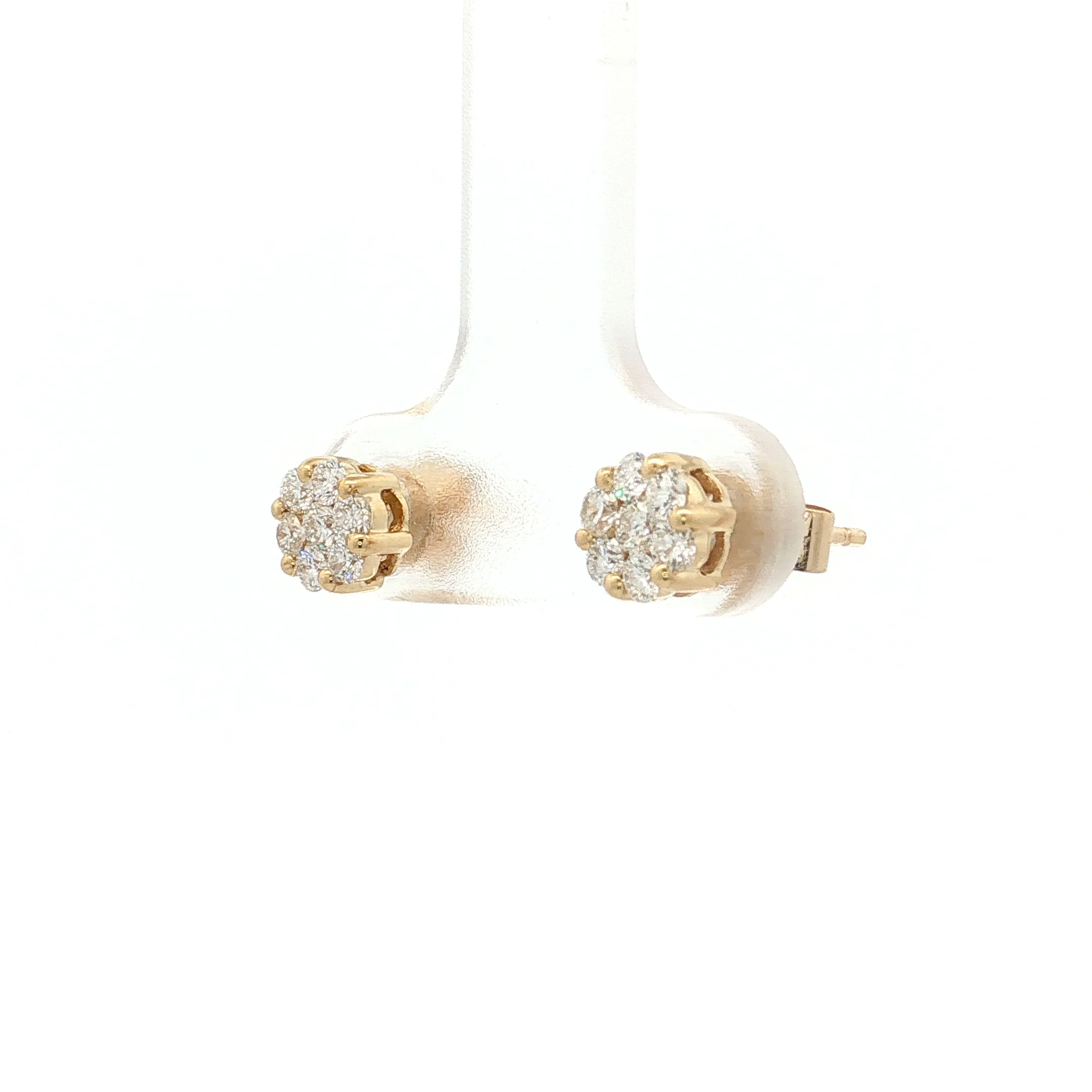 .48 Diamond Cluster Stud Earrings 14k Yellow Gold - Image 2