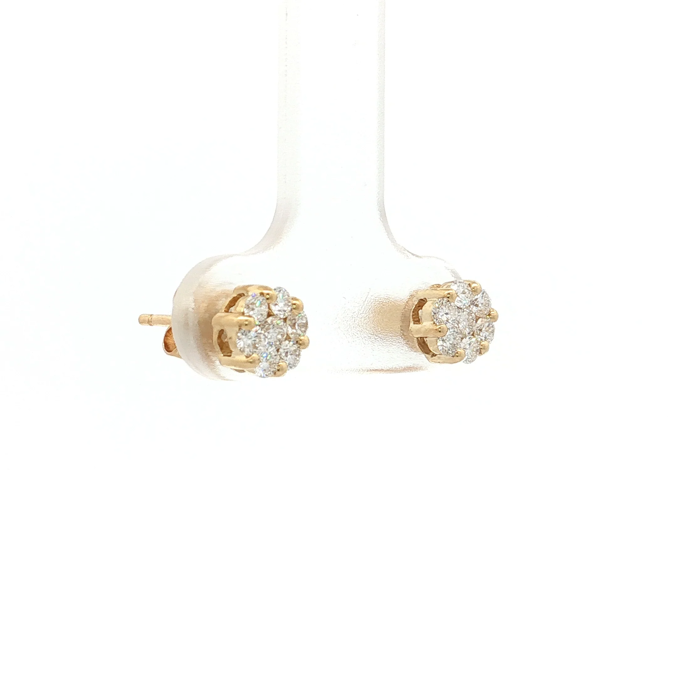 .48 Diamond Cluster Stud Earrings 14k Yellow Gold - Image 3