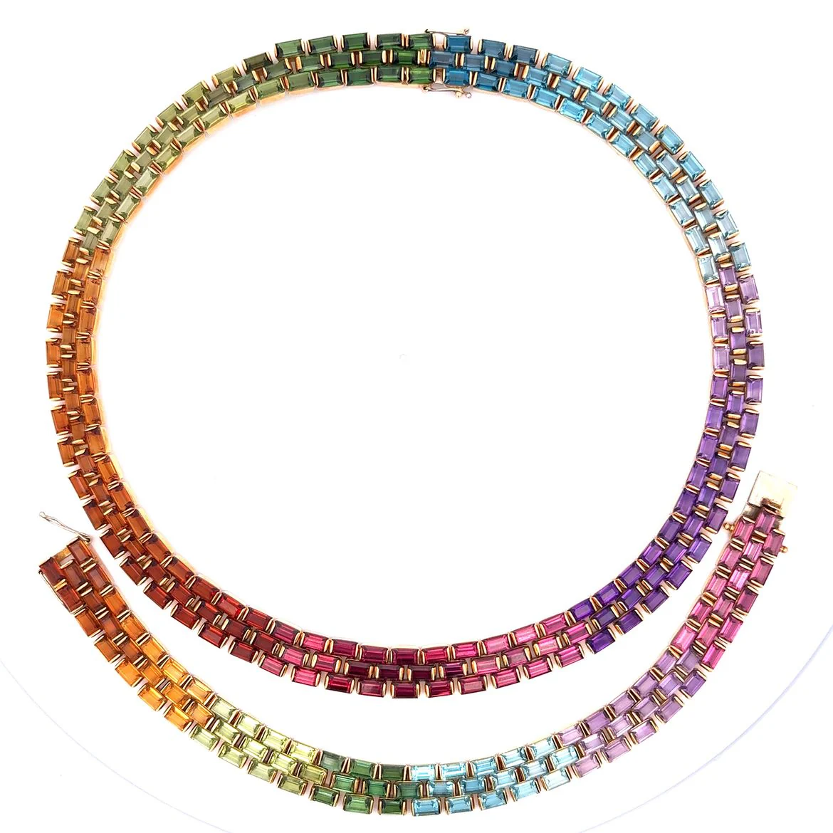 49.14 Multi-Gemstone Necklace & Bracelet Set in 18k