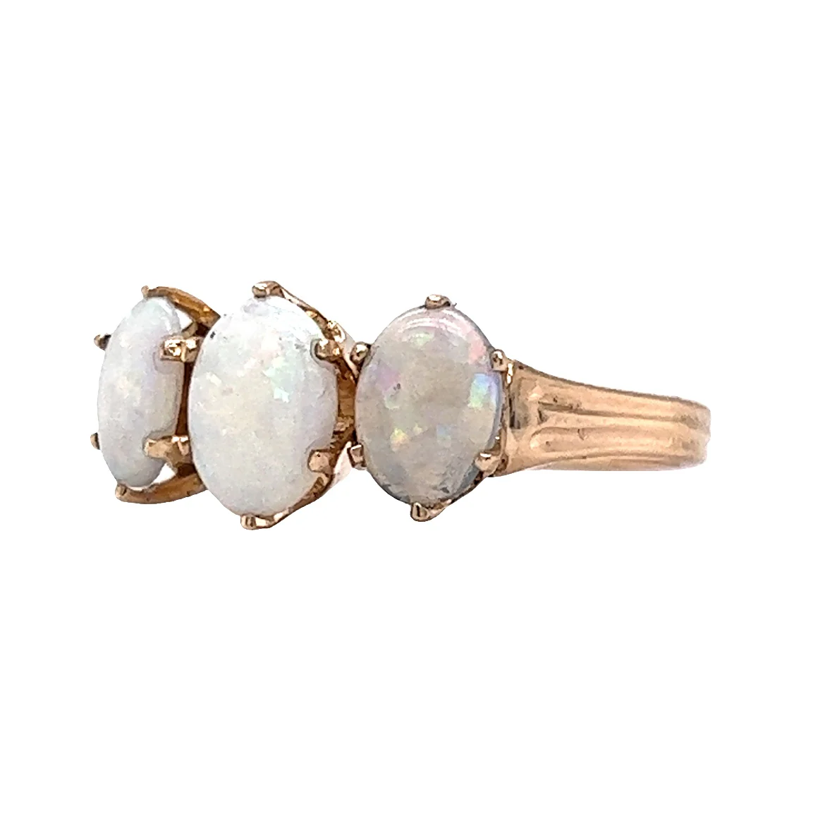 Vintage Cabochon Opal Three Stone Ring in 14k Yellow Gold - Image 2