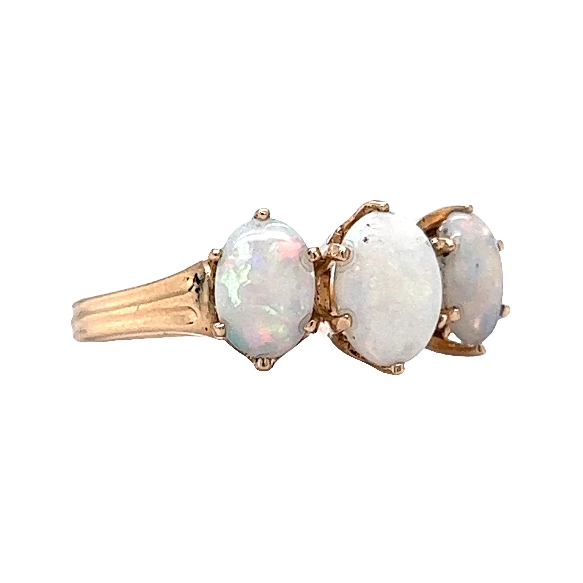 Vintage Cabochon Opal Three Stone Ring in 14k Yellow Gold - Image 3