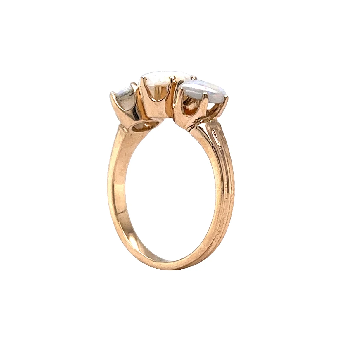 Vintage Cabochon Opal Three Stone Ring in 14k Yellow Gold - Image 5