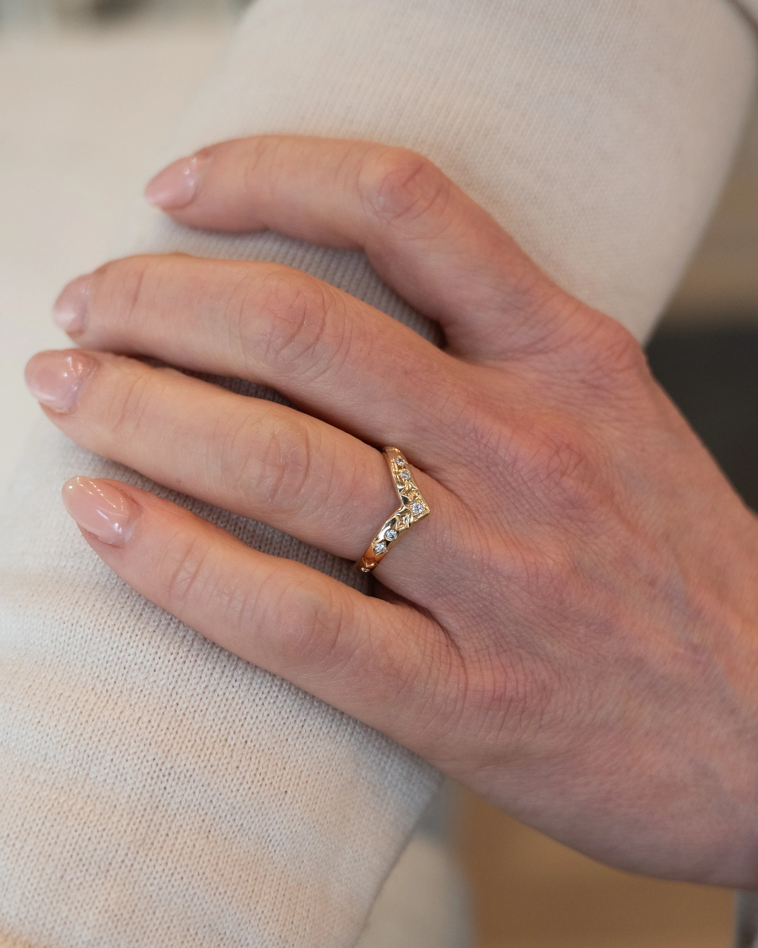 .49 V Shaped Diamond Contour Wedding Band 14k - Image 7