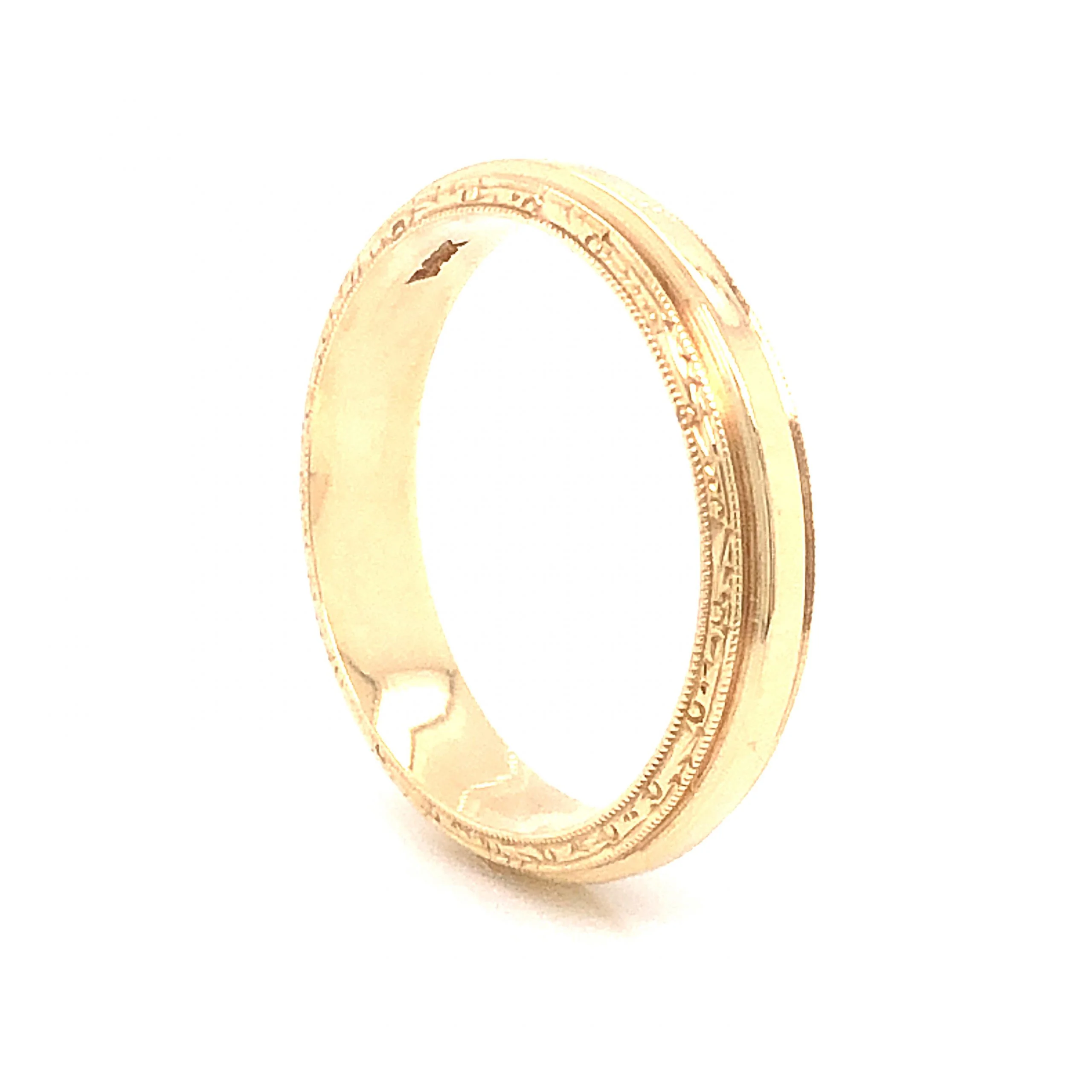 4mm Engraved Milgrain Art Deco Wedding Band in 14k Yellow Gold - Image 4