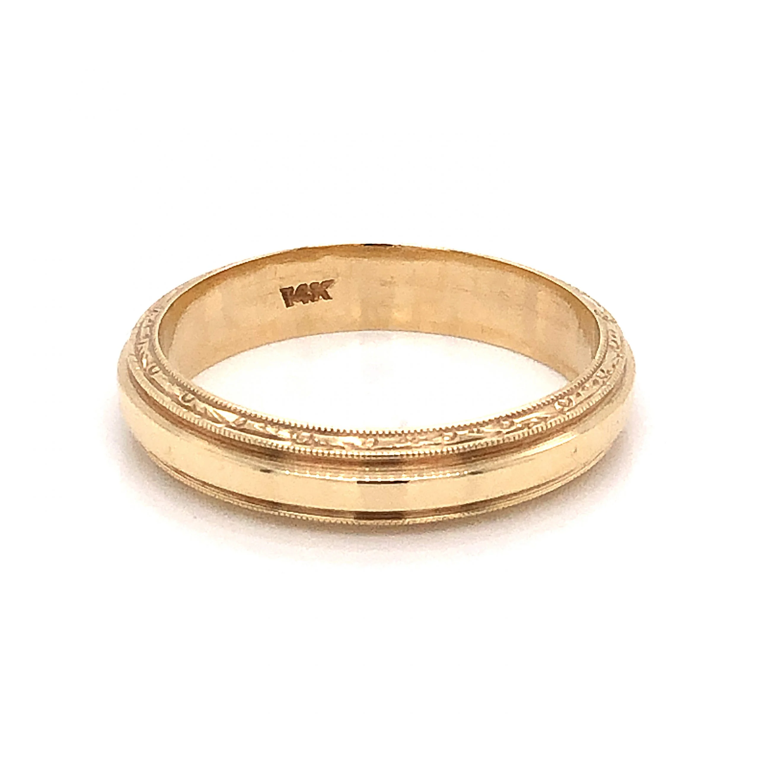 4mm Engraved Milgrain Art Deco Wedding Band in 14k Yellow Gold - Image 5