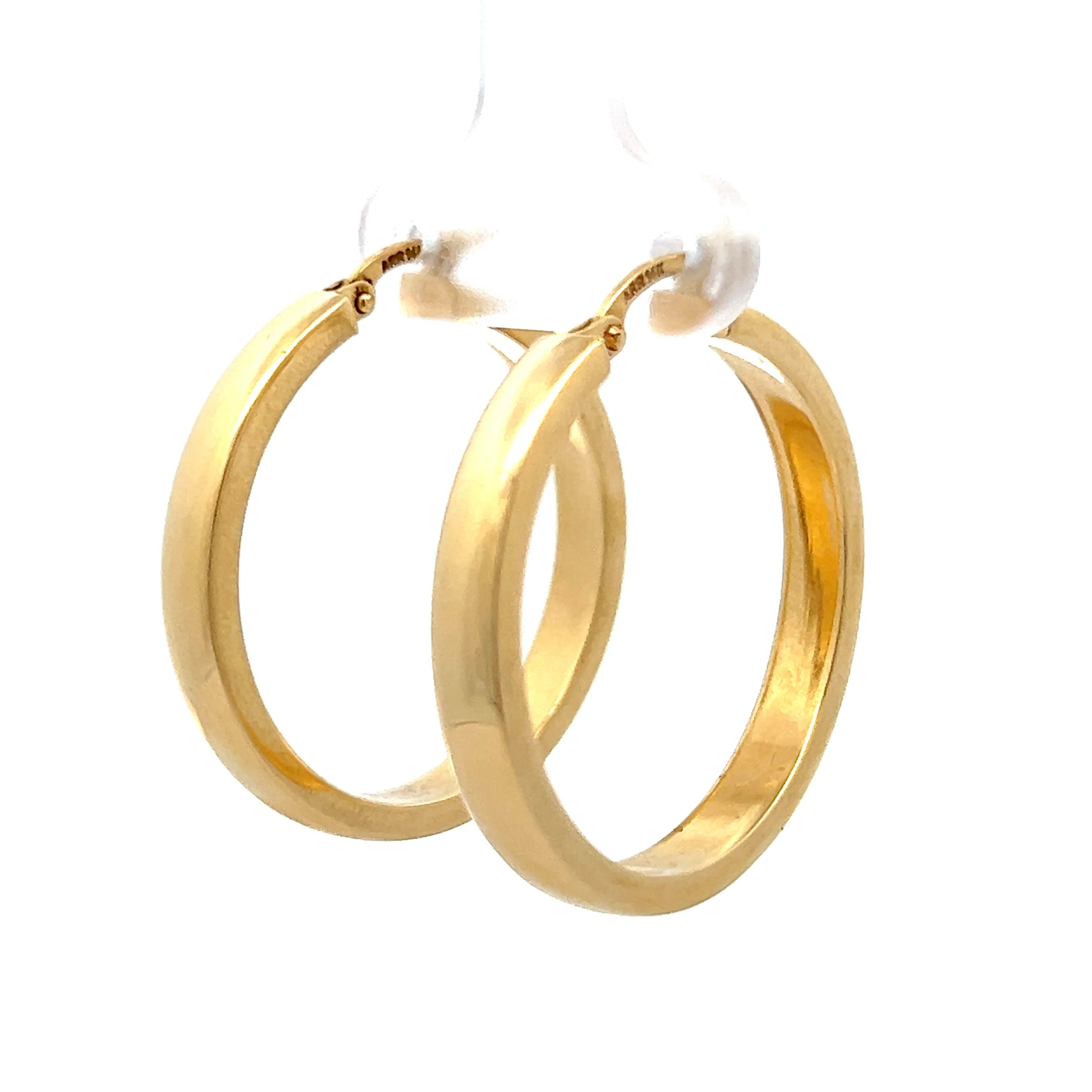 4mm Flat Edge Hoop Earrings in 14k Yellow Gold - Image 2