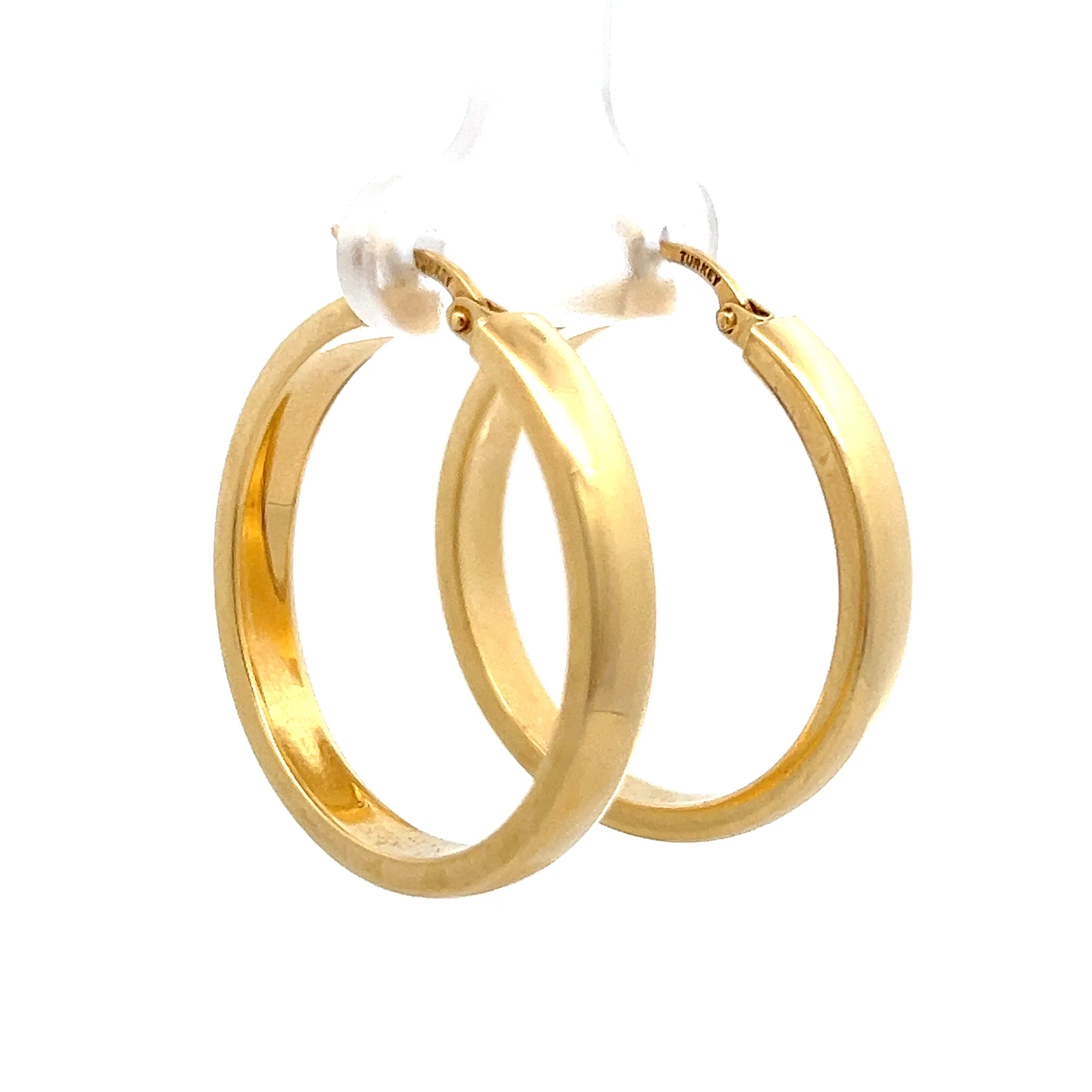 4mm Flat Edge Hoop Earrings in 14k Yellow Gold - Image 3