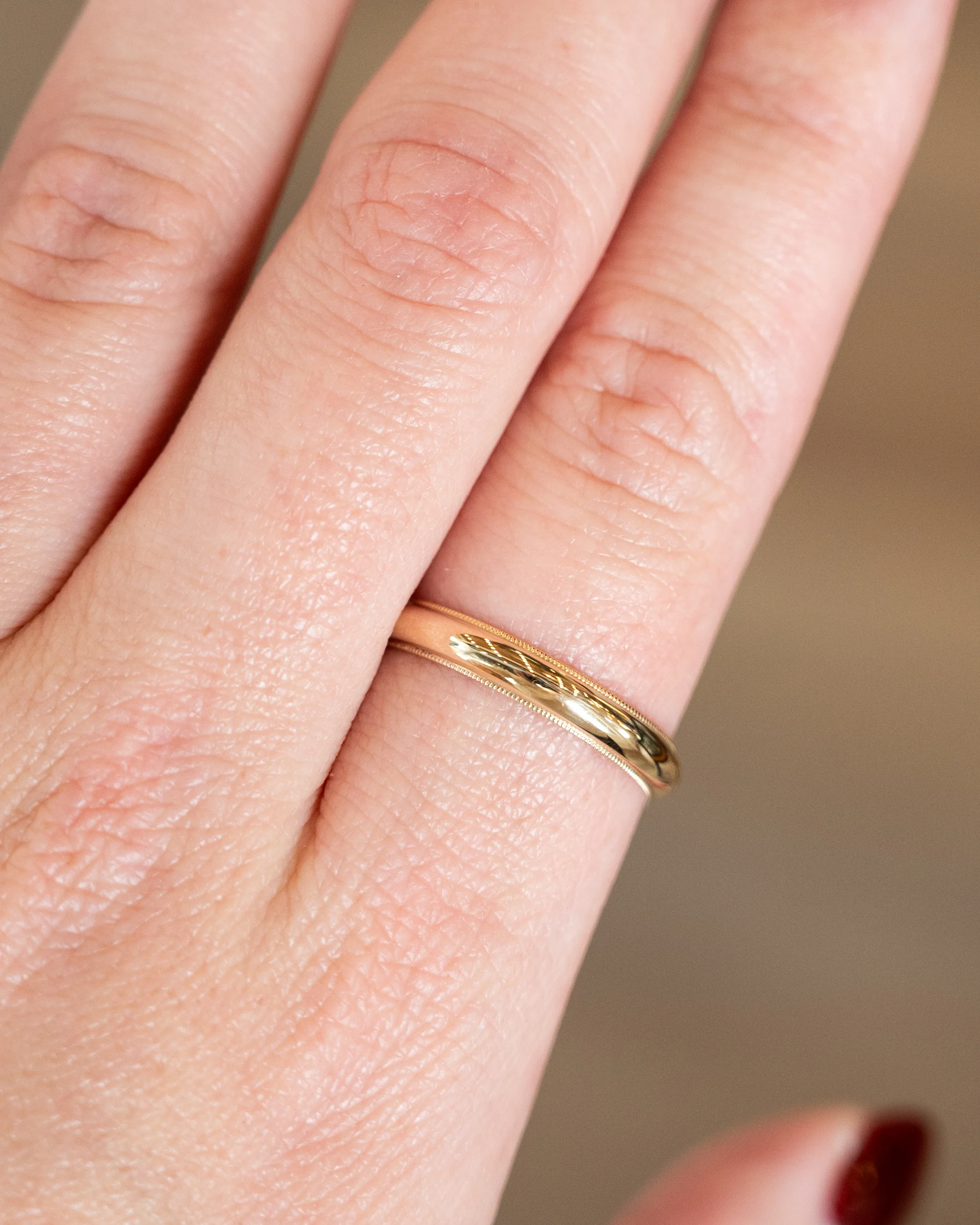 4mm Stepped Edge Milgrain Wedding Band 14k Yellow Gold - Image 7