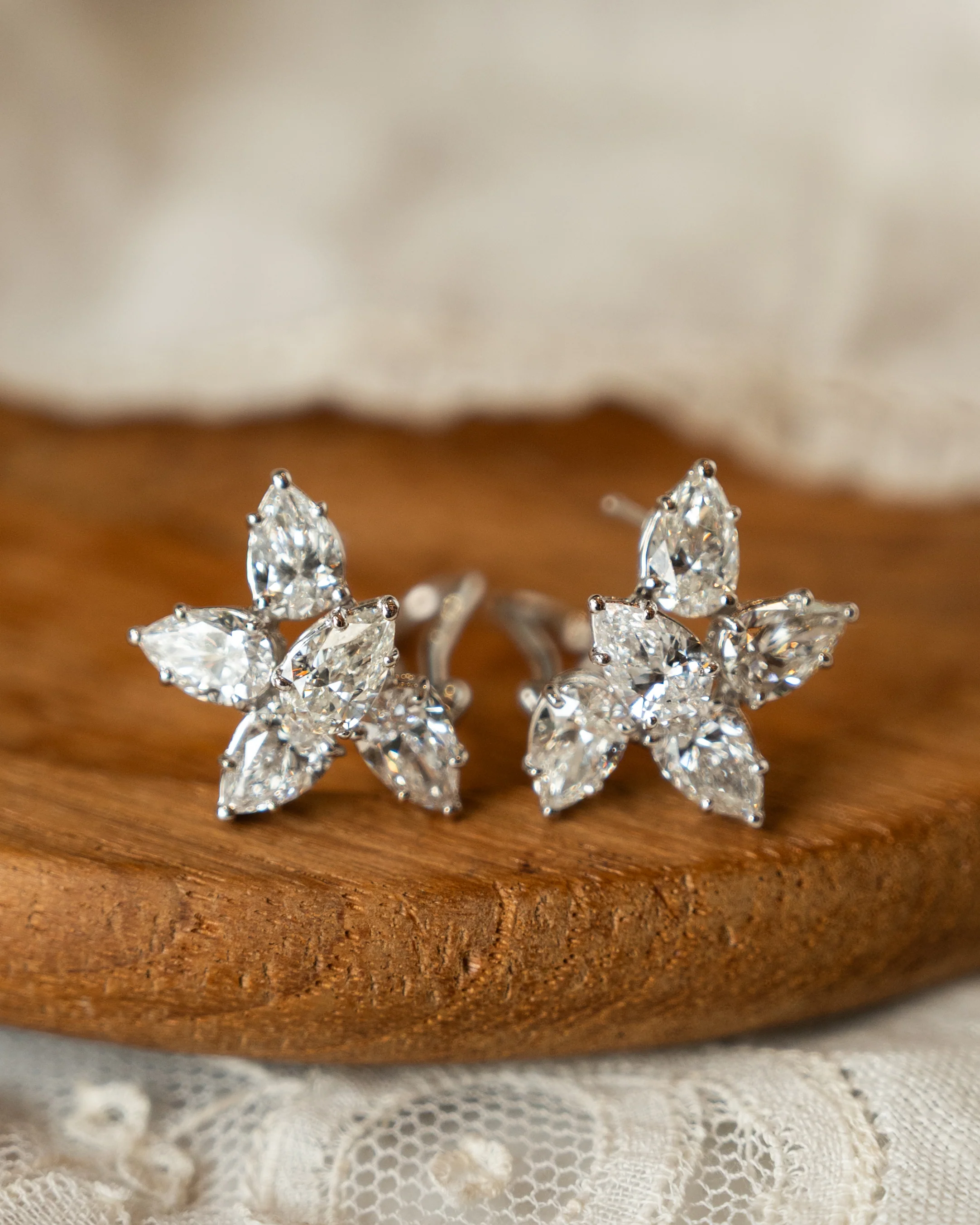 5.02 Pear Diamond Cluster Stud Earrings 18k White Gold - Image 4