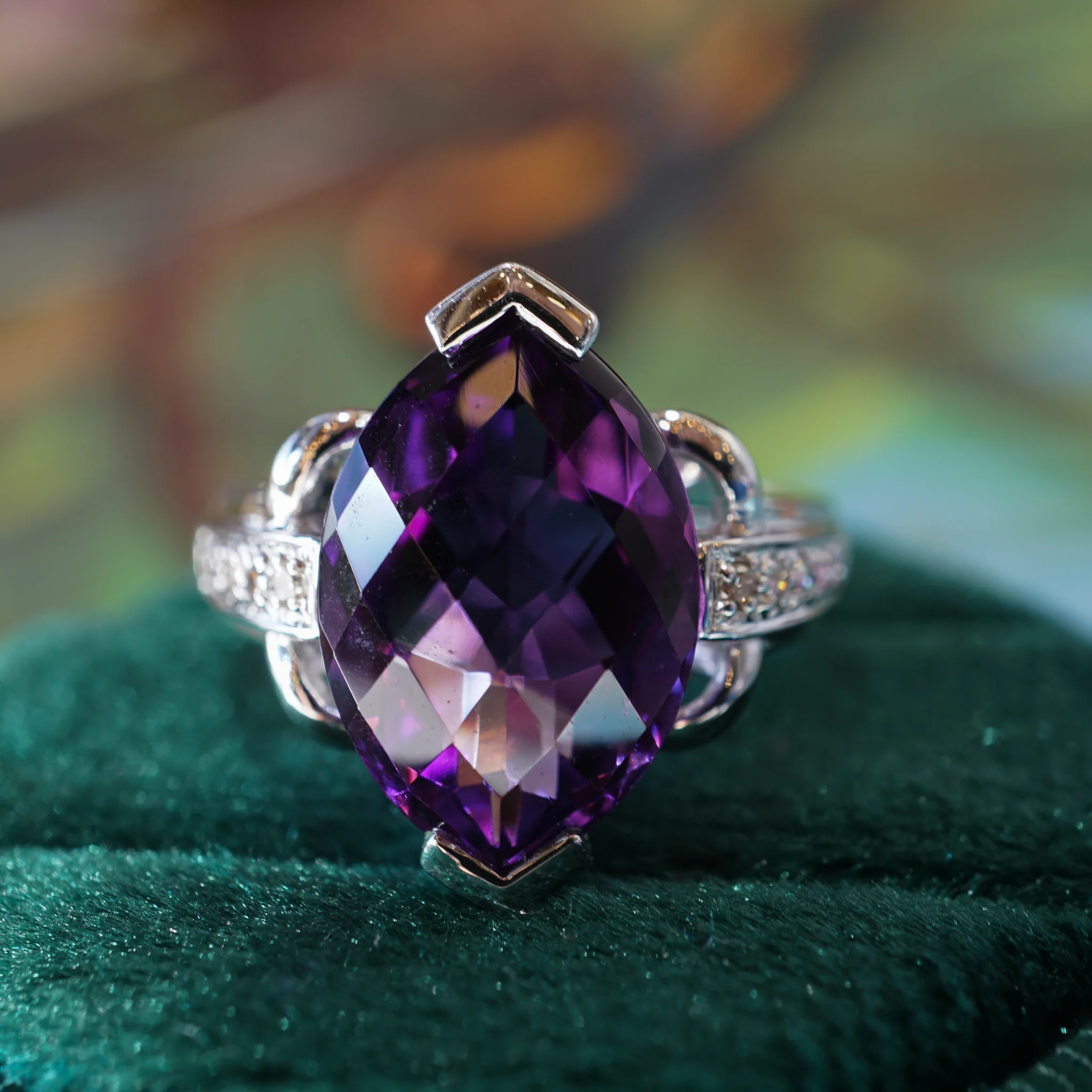 5.09 Marquise Cut Amethyst Cocktail Ring in 14k White Gold - Image 6