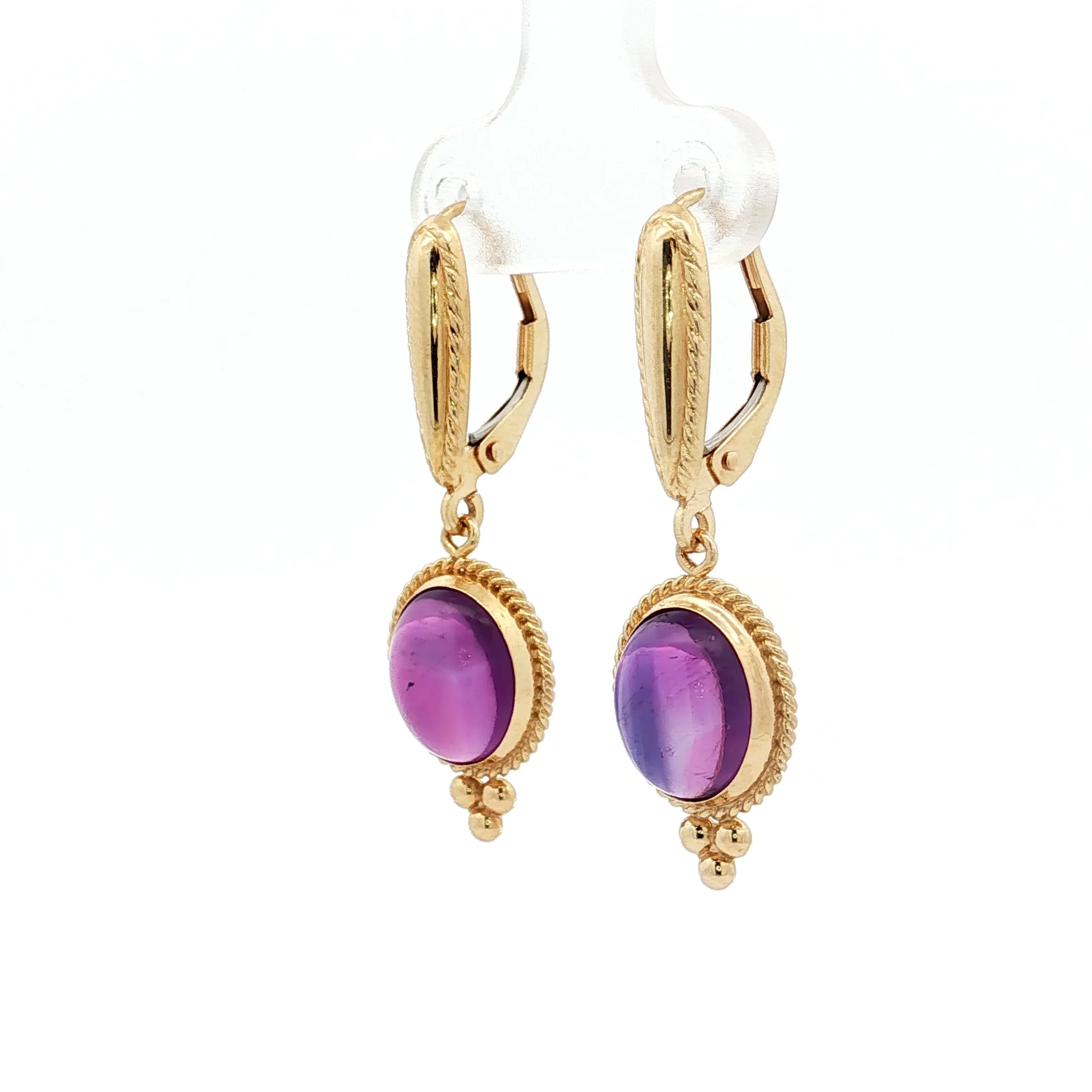 5.20 Cabochon Amethyst Drop Earrings in 14k Yellow Gold - Image 2