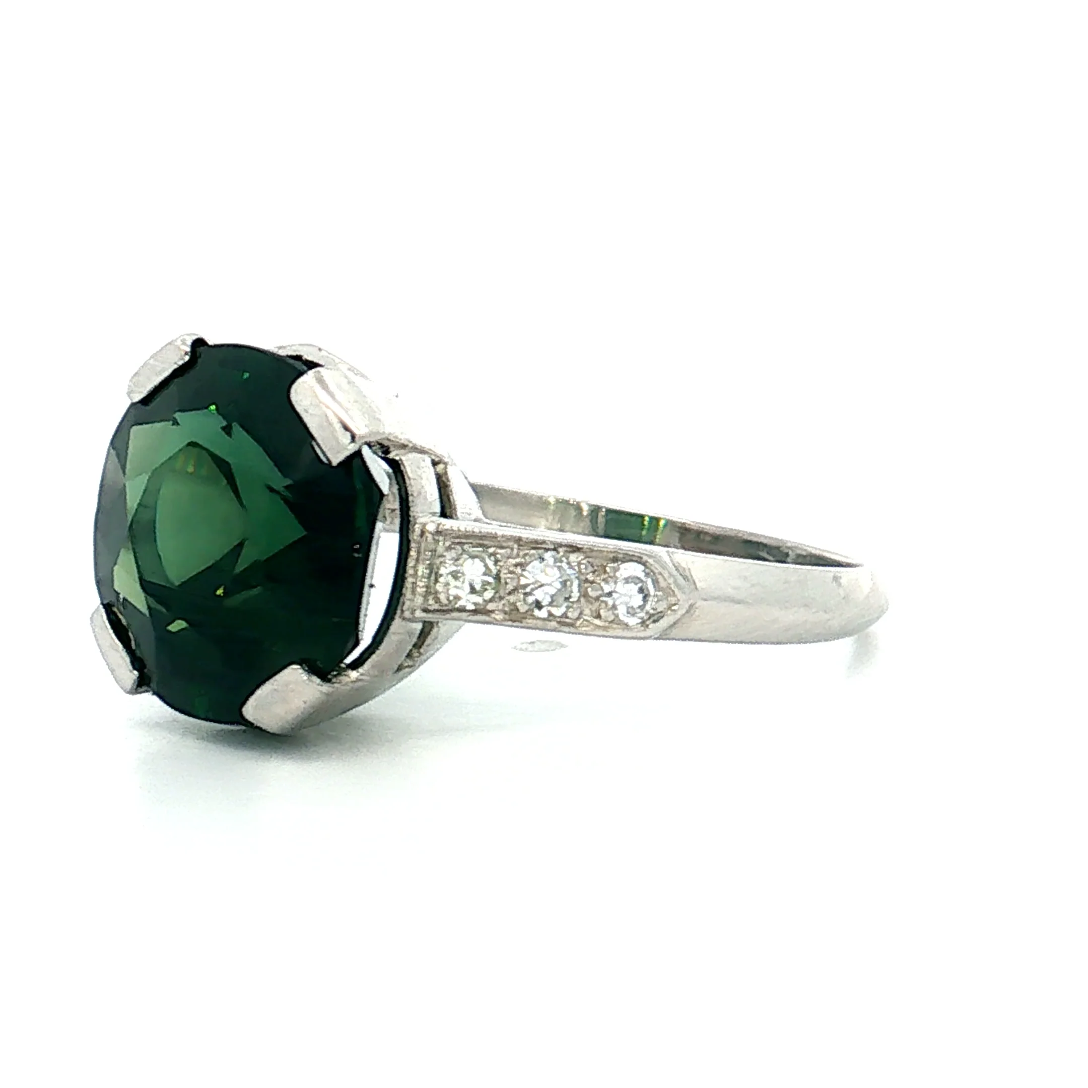 5.20 Vintage Green Sapphire Engagement Ring Platinum - Image 2