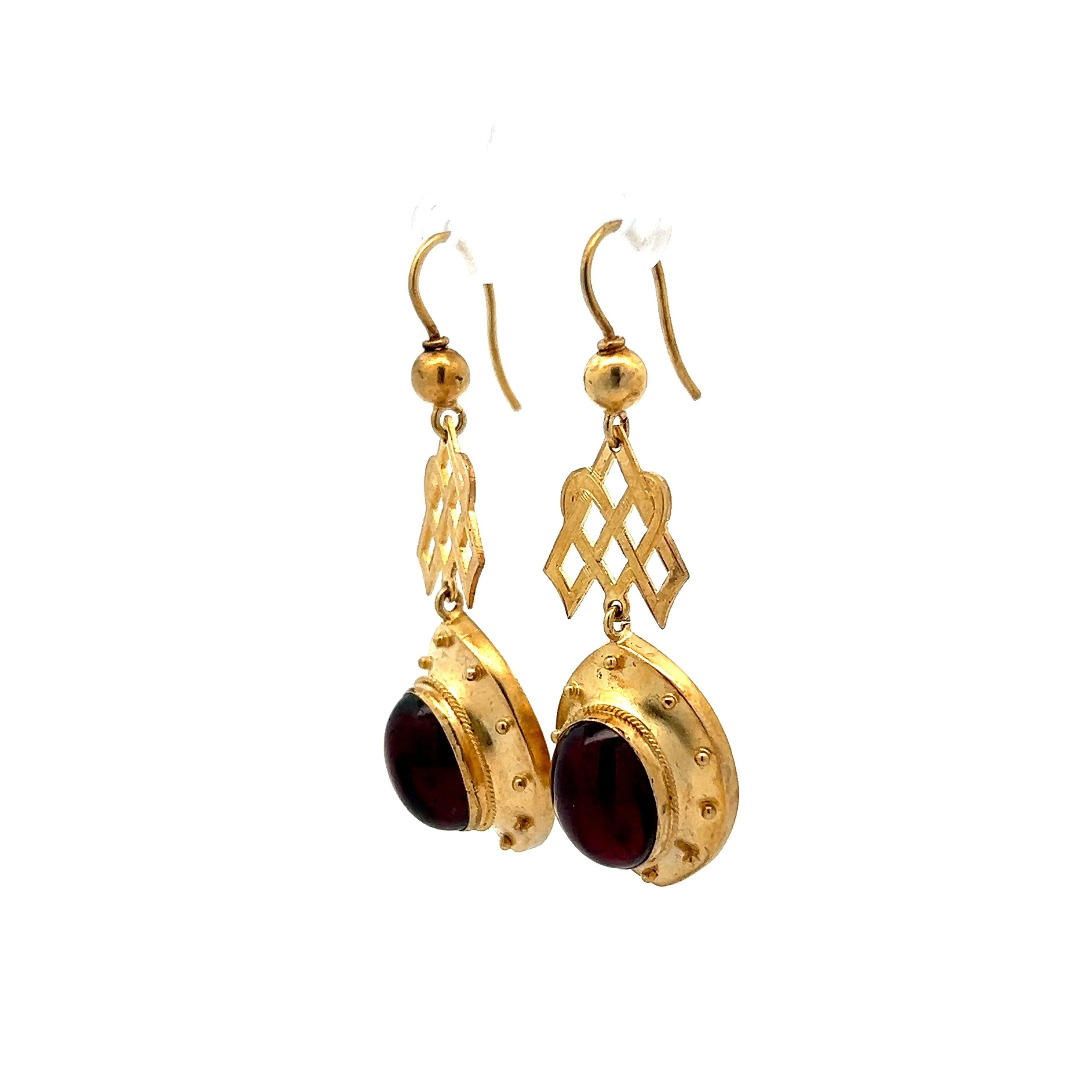 5.26 Victorian Garnet Drop Earrings in 14k Yellow Gold - Image 2