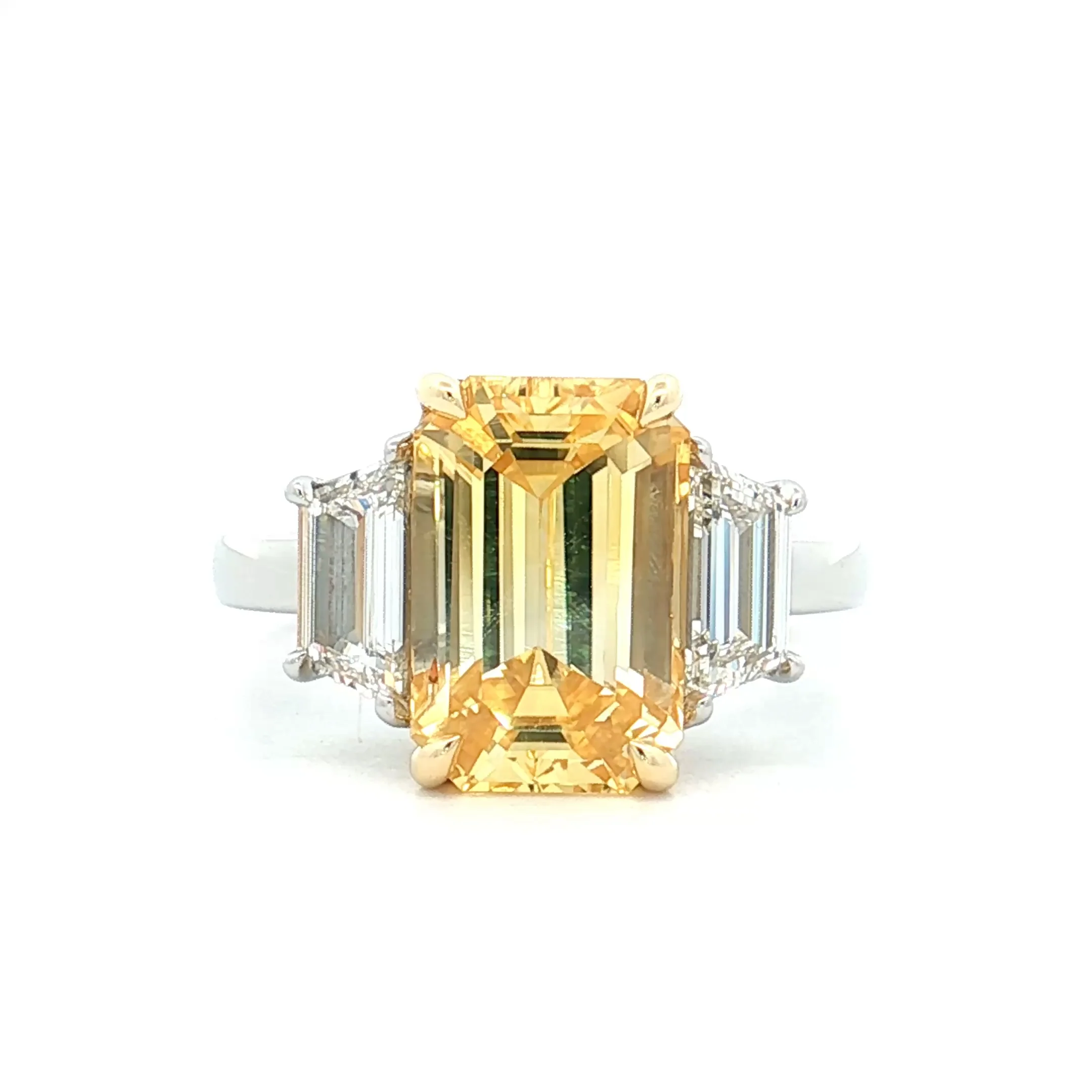 5.51 Emerald Cut Yellow Sapphire Engagement Ring 18k