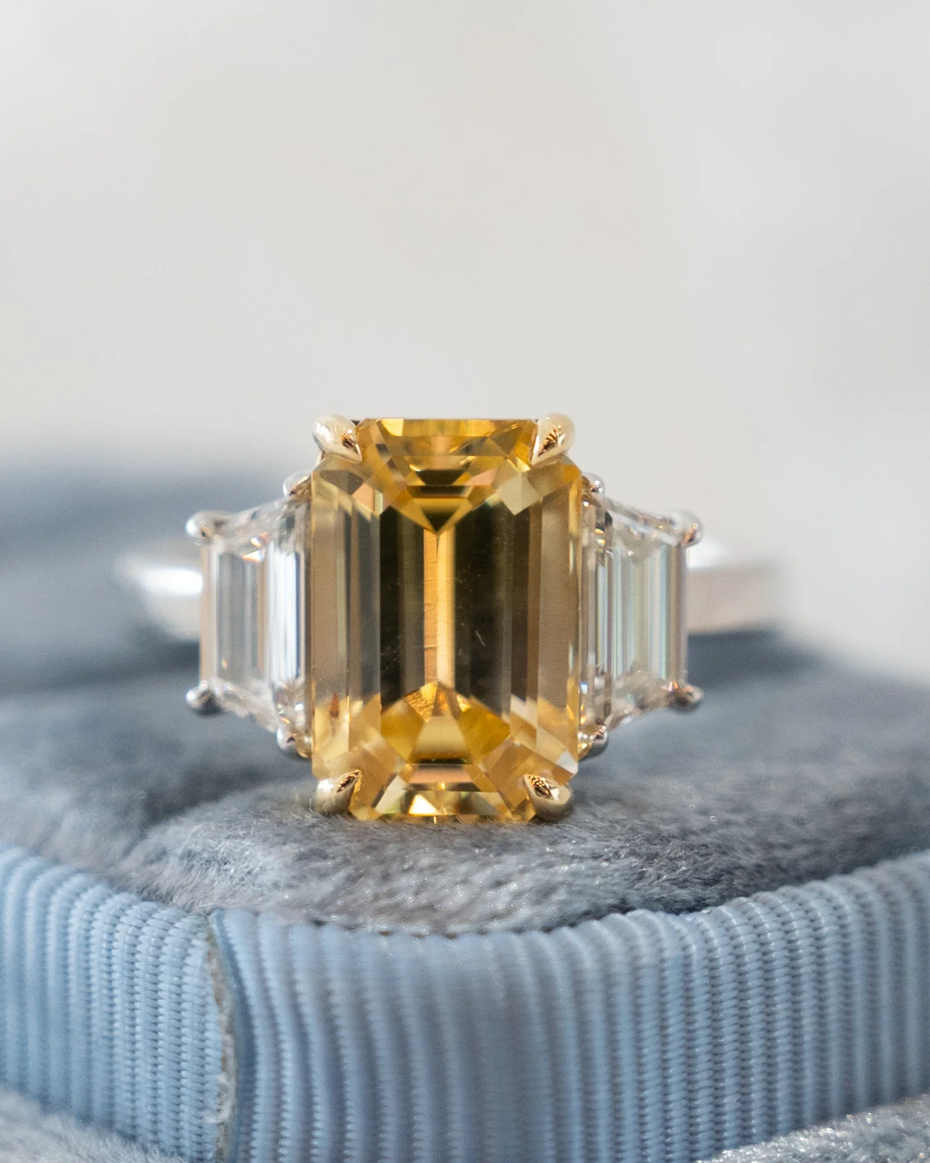 5.51 Emerald Cut Yellow Sapphire Engagement Ring 18k - Image 6