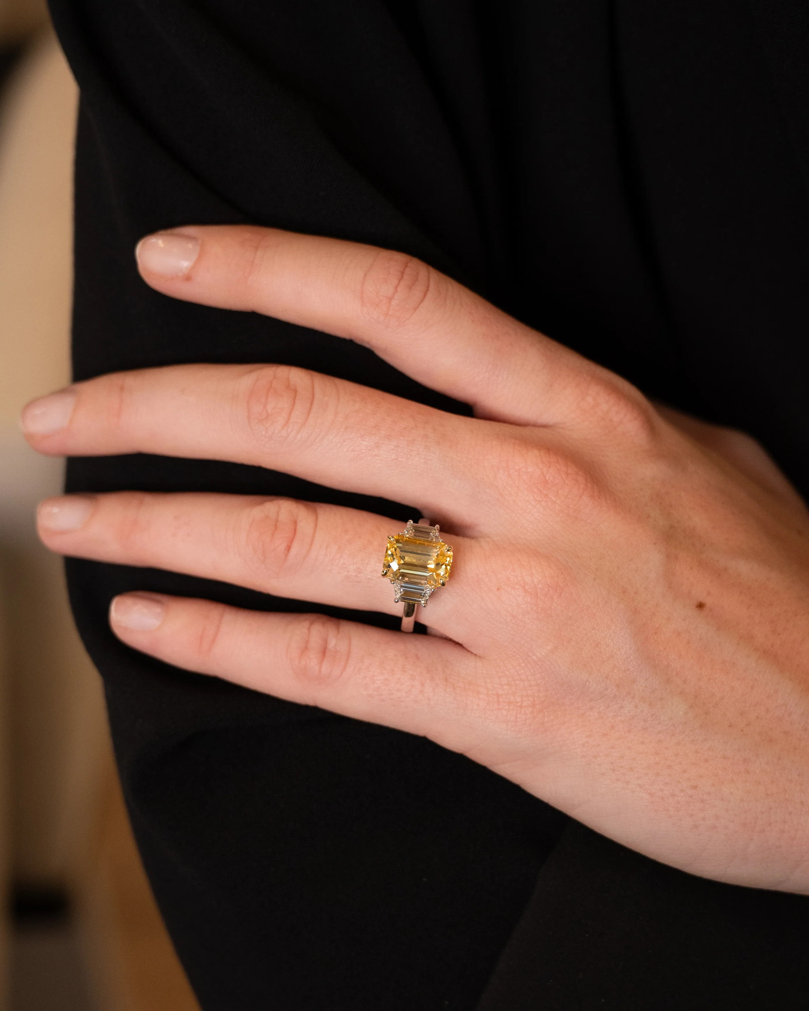 5.51 Emerald Cut Yellow Sapphire Engagement Ring 18k - Image 7