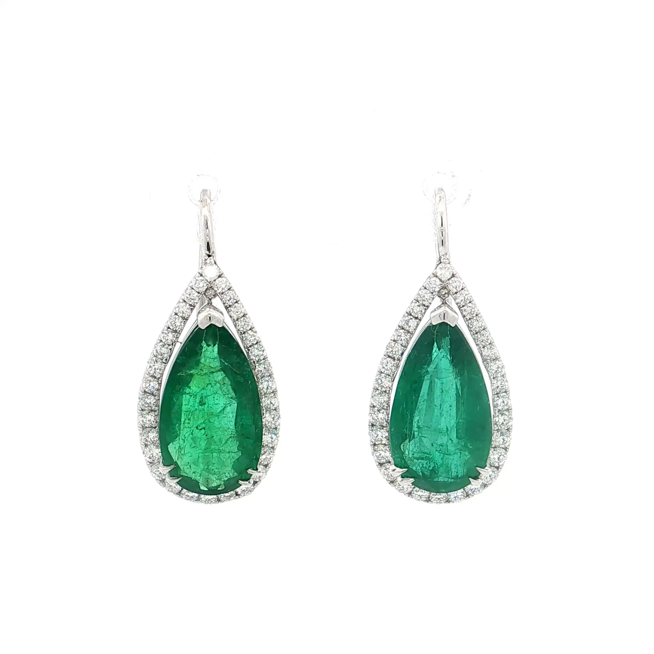 5.52 Pear Cut Emerald Drop Earrings 18k White Gold