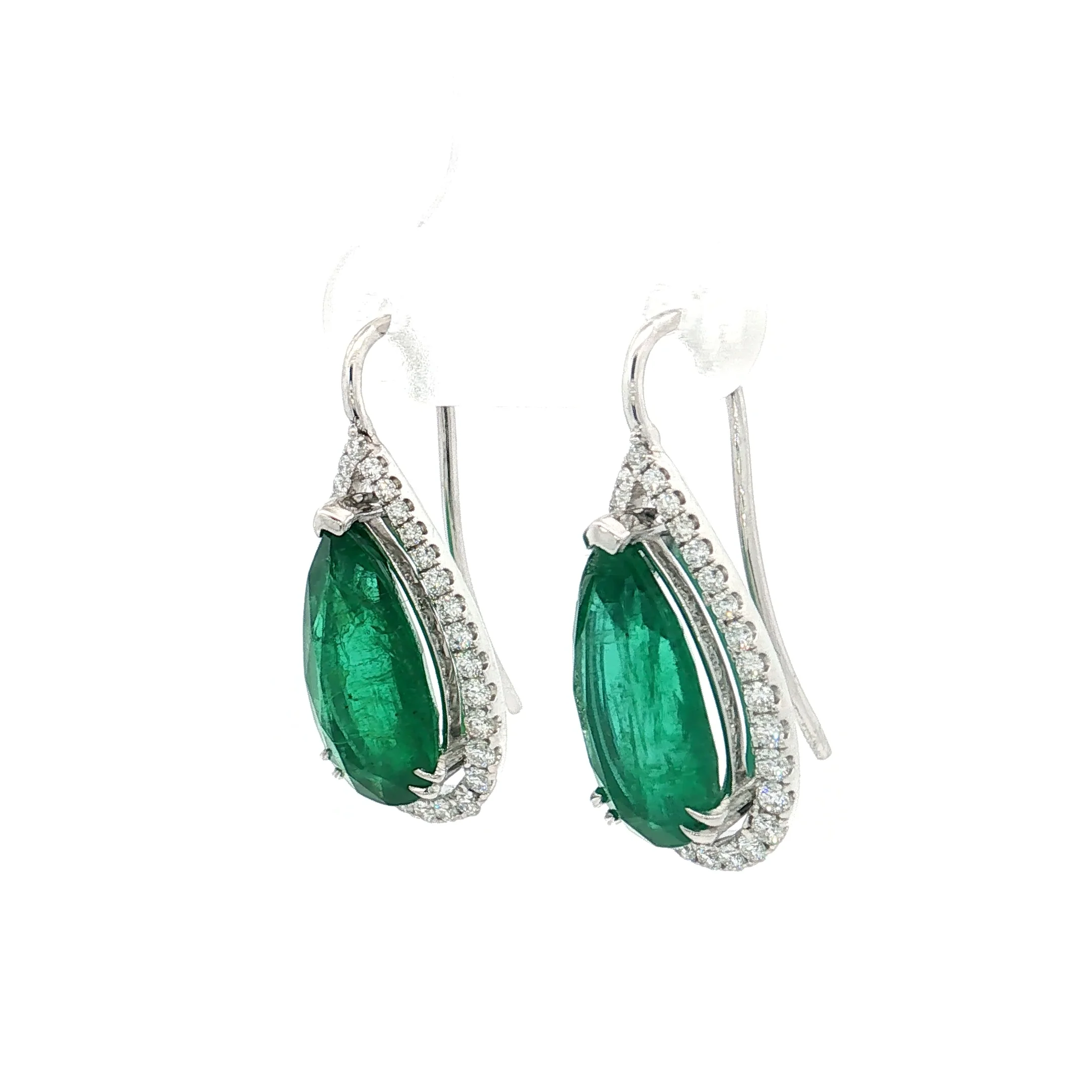5.52 Pear Cut Emerald Drop Earrings 18k White Gold - Image 2