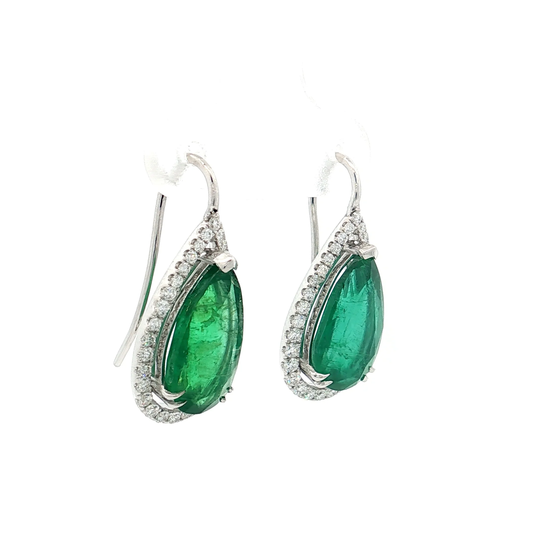 5.52 Pear Cut Emerald Drop Earrings 18k White Gold - Image 3