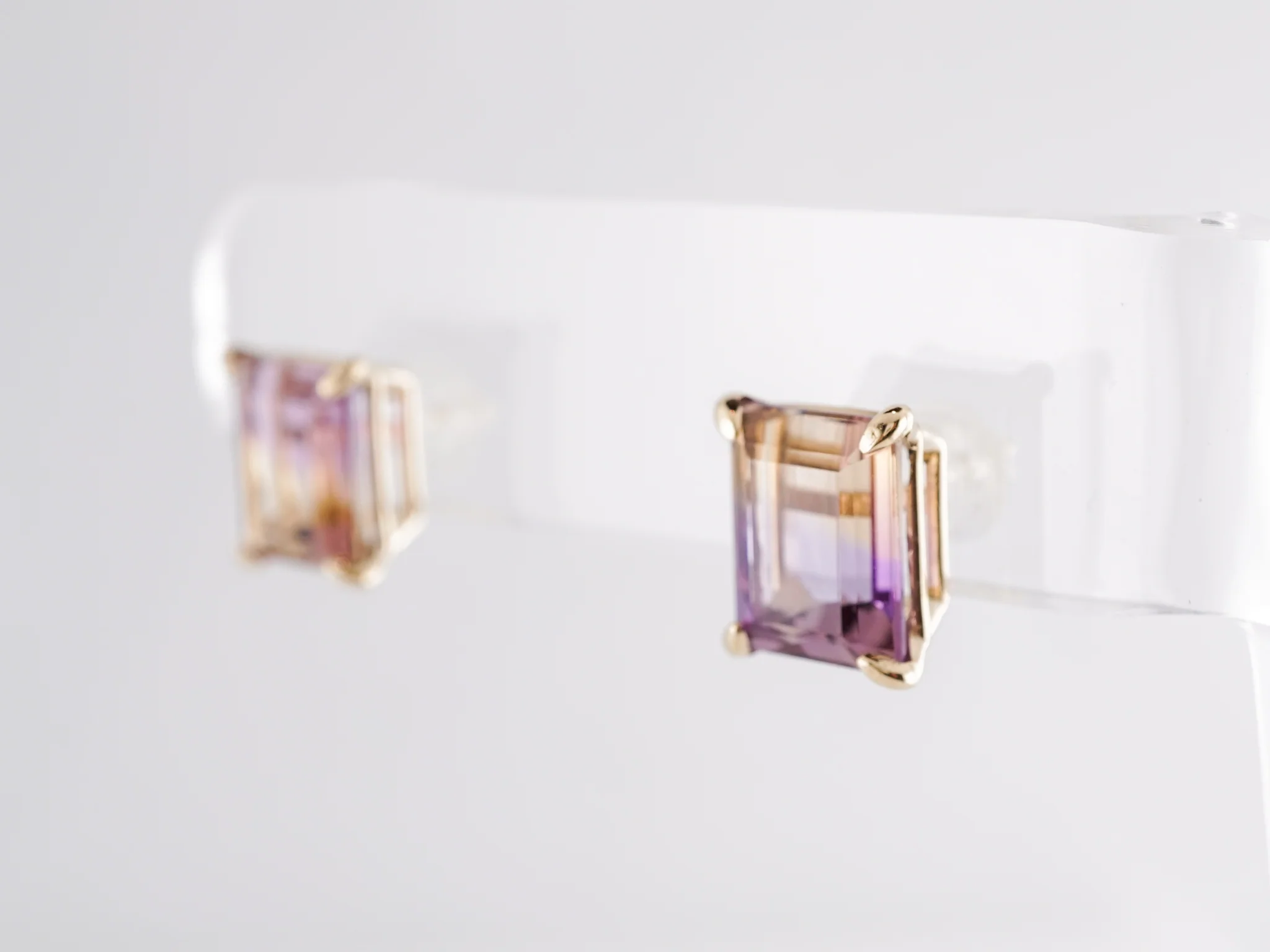 5.56 Emerald Cut Ametrine Stud Earrings in 14k Yellow Gold - Image 2