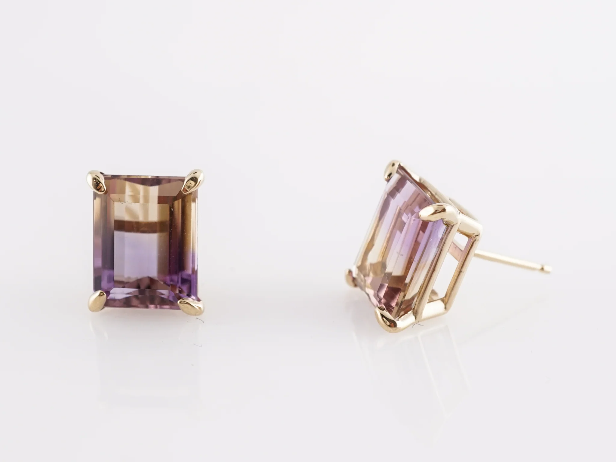 5.56 Emerald Cut Ametrine Stud Earrings in 14k Yellow Gold - Image 4