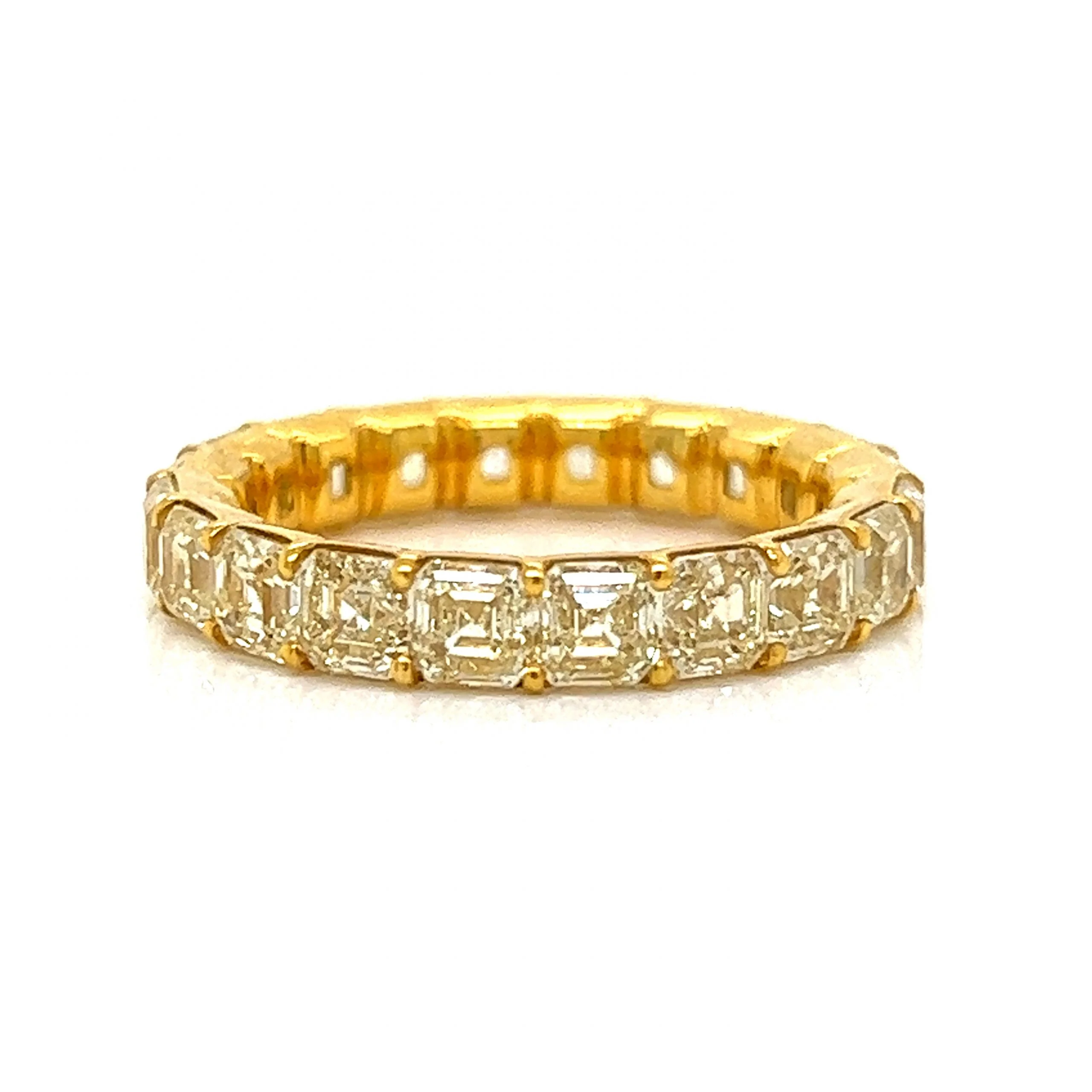 5.56 Fancy Yellow Asscher Cut Diamond Eternity Band in 18k - Image 3