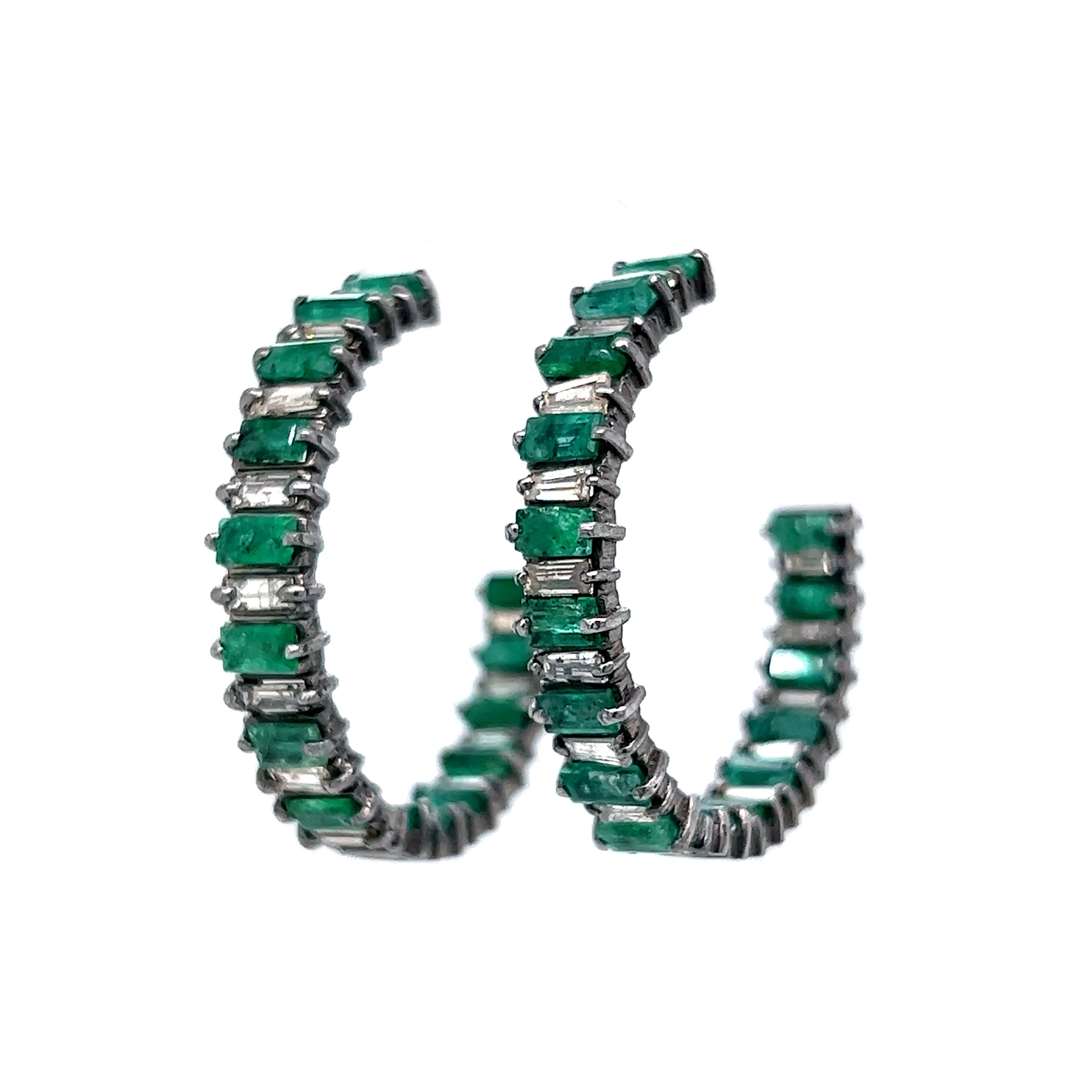 5.58 Emerald & Diamond Hoop Earrings in Sterling Silver - Image 2