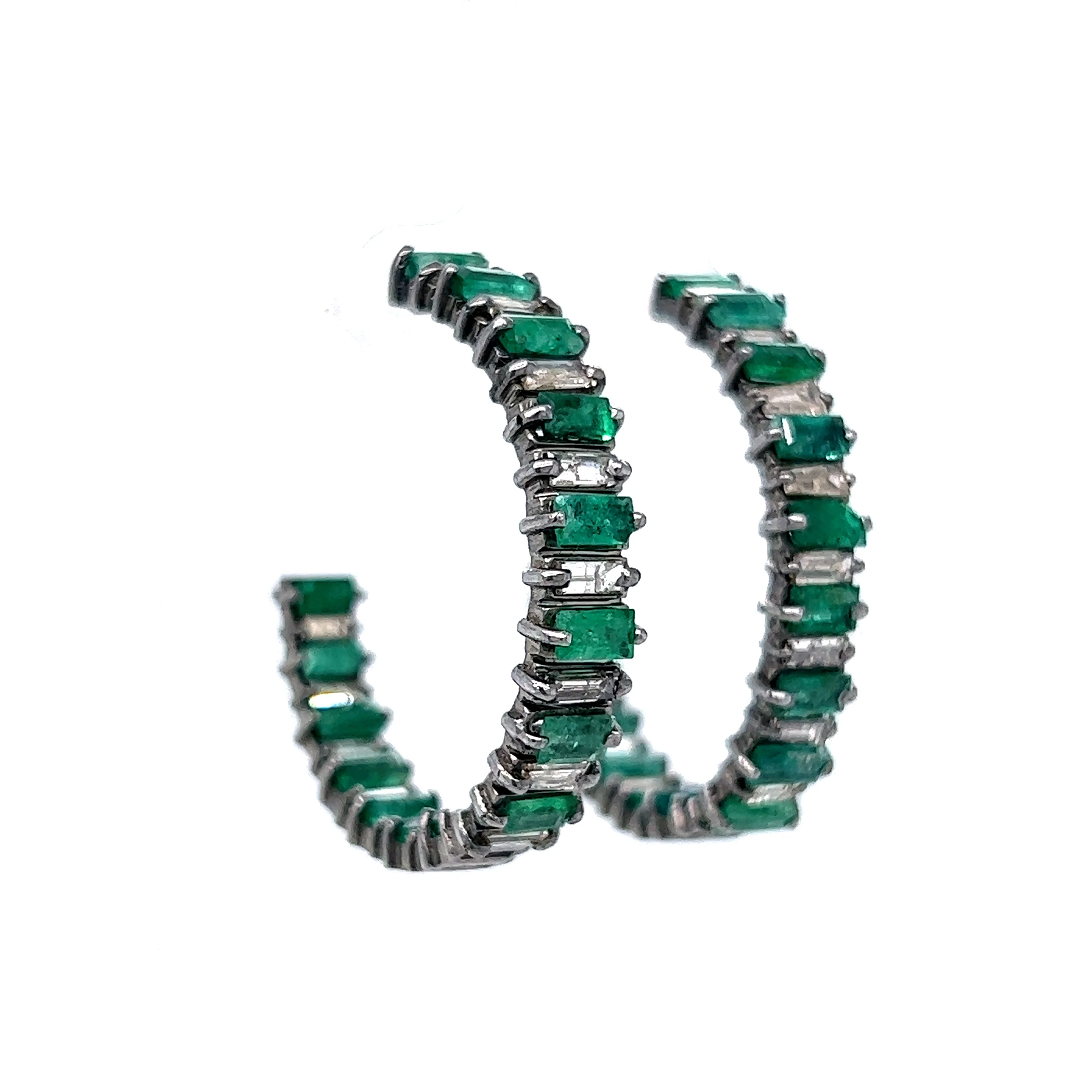 5.58 Emerald & Diamond Hoop Earrings in Sterling Silver - Image 3