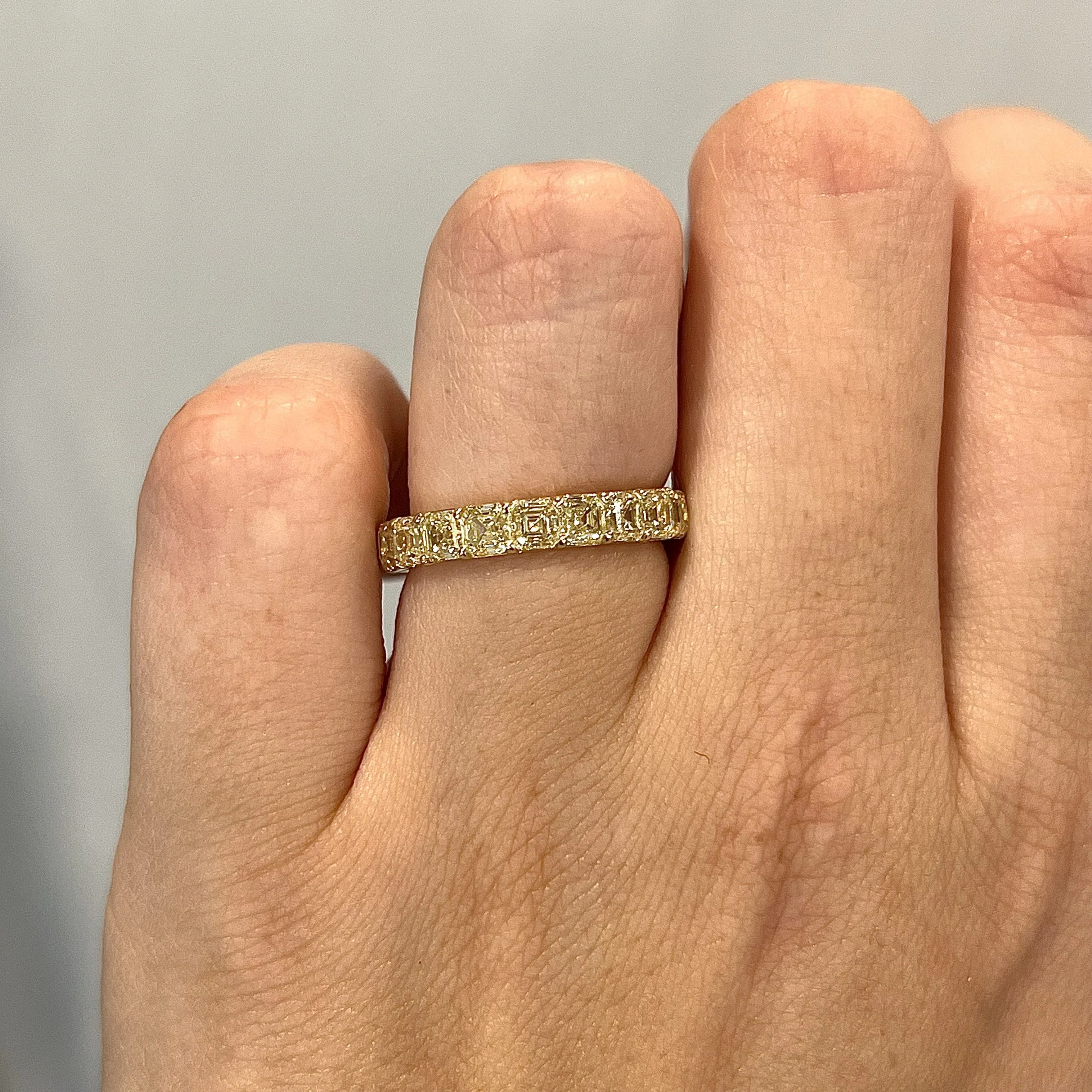 5.58 Fancy Yellow Asscher Cut Diamond Eternity Band in 18k - Image 6