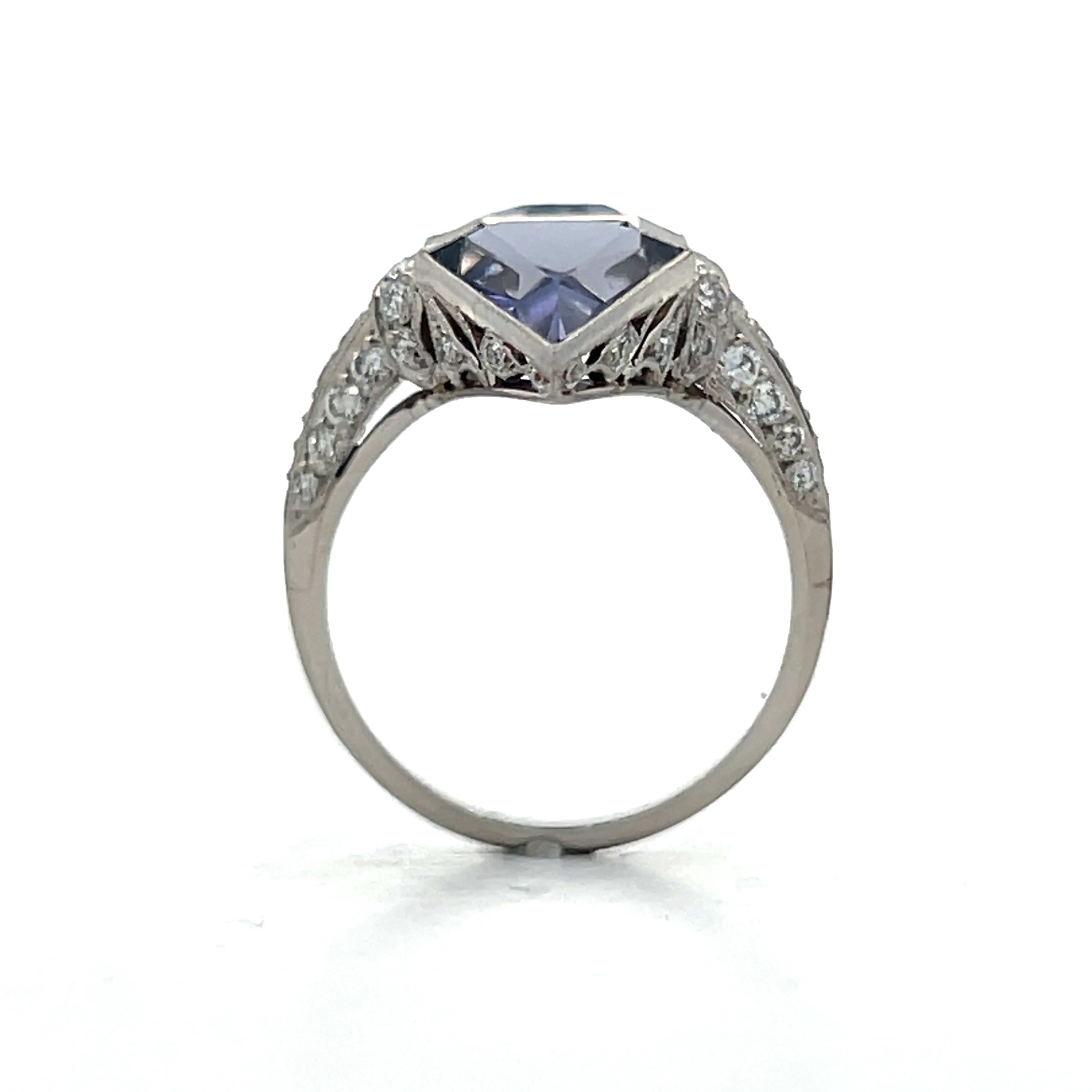 5.86 Antique Deco Shield Iolite Cocktail Ring Platinum - Image 4