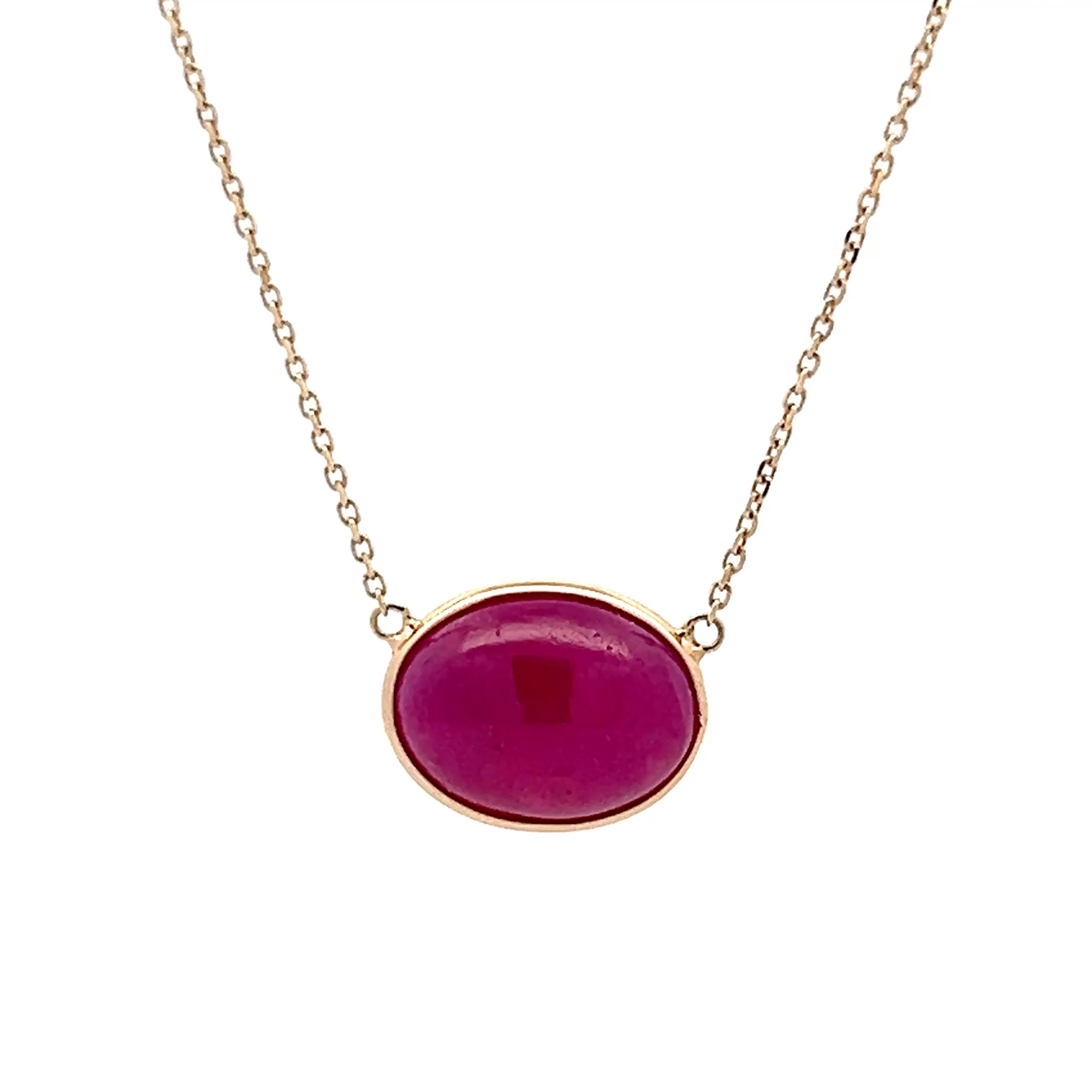 5.95 Cabochon Oval Ruby Necklace in 14k Yellow Gold