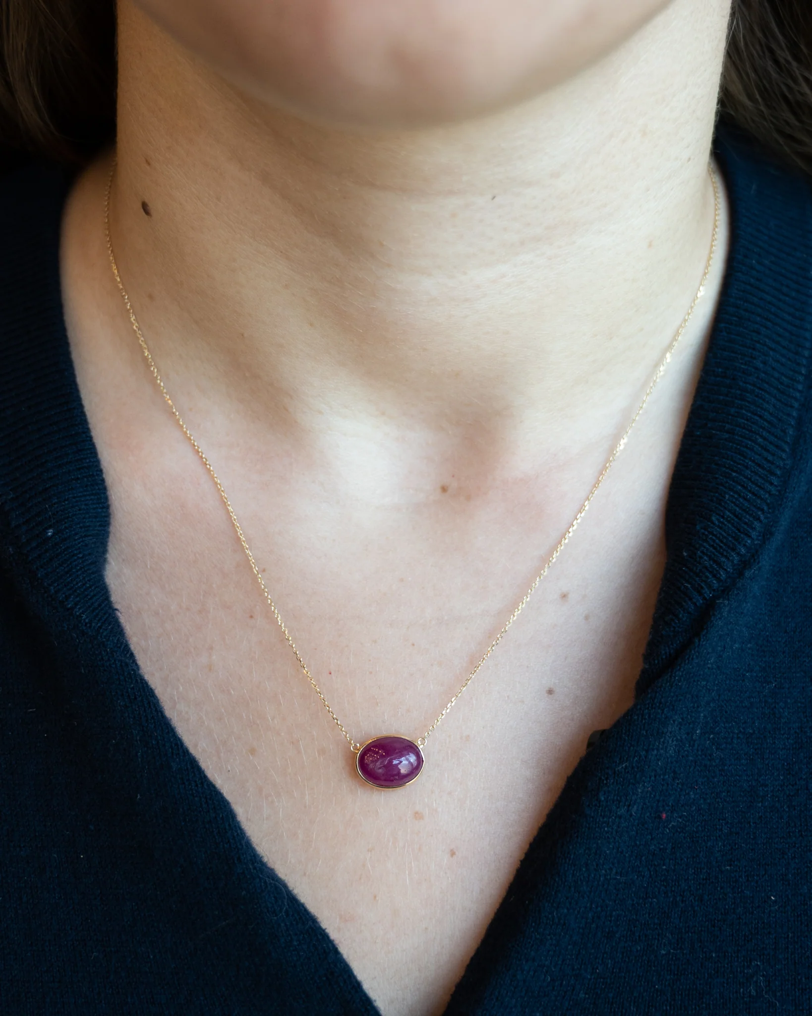 5.95 Cabochon Oval Ruby Necklace in 14k Yellow Gold - Image 6