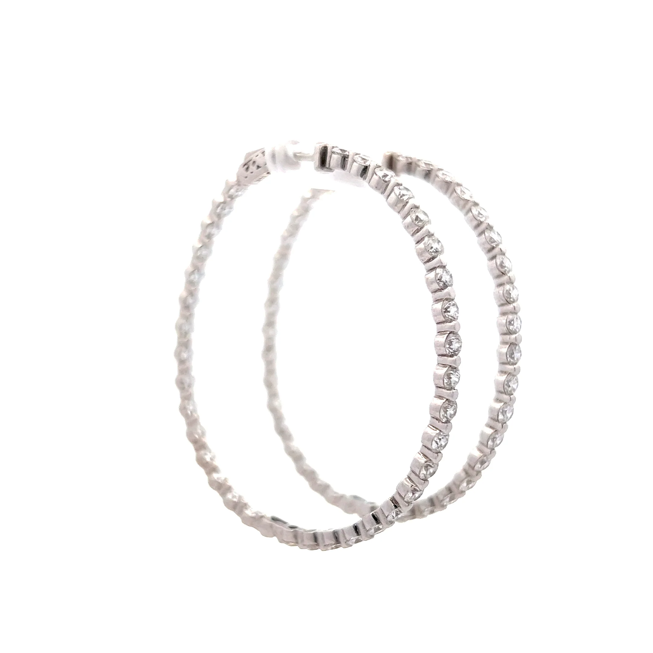 5.95 Round Diamond Hoop Earrings in 14k White Gold - Image 3