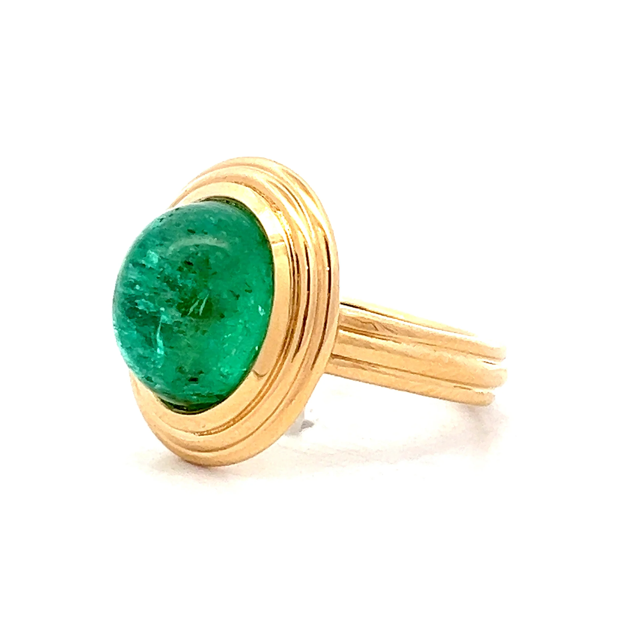 5.96 Cabochon Emerald Cocktail Ring in 14k Yellow Gold - Image 2