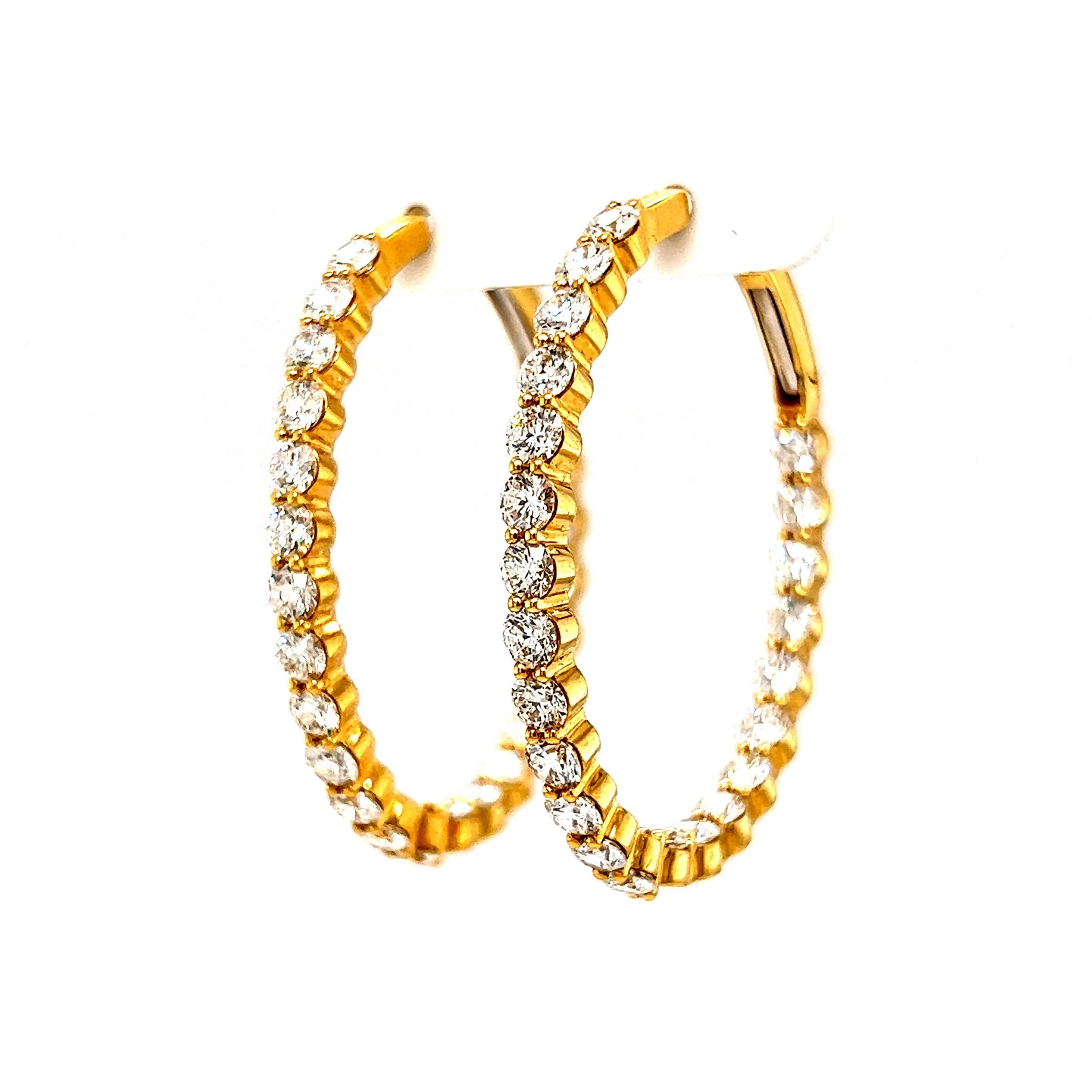 5.98 Round Brilliant Diamond Hoop Earrings in 18k Yellow Gold - Image 2